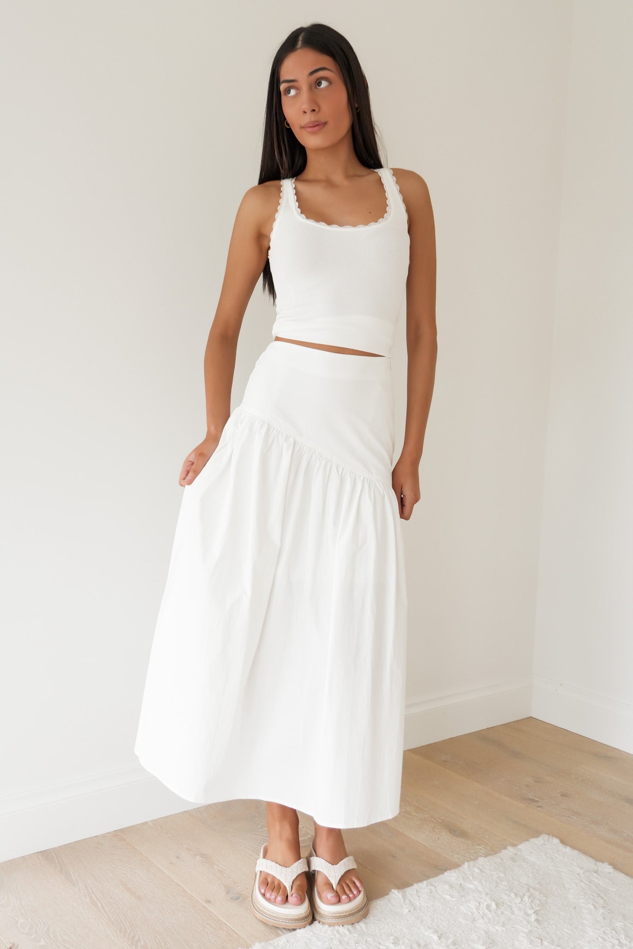 Essential Asym Maxi Skirt White