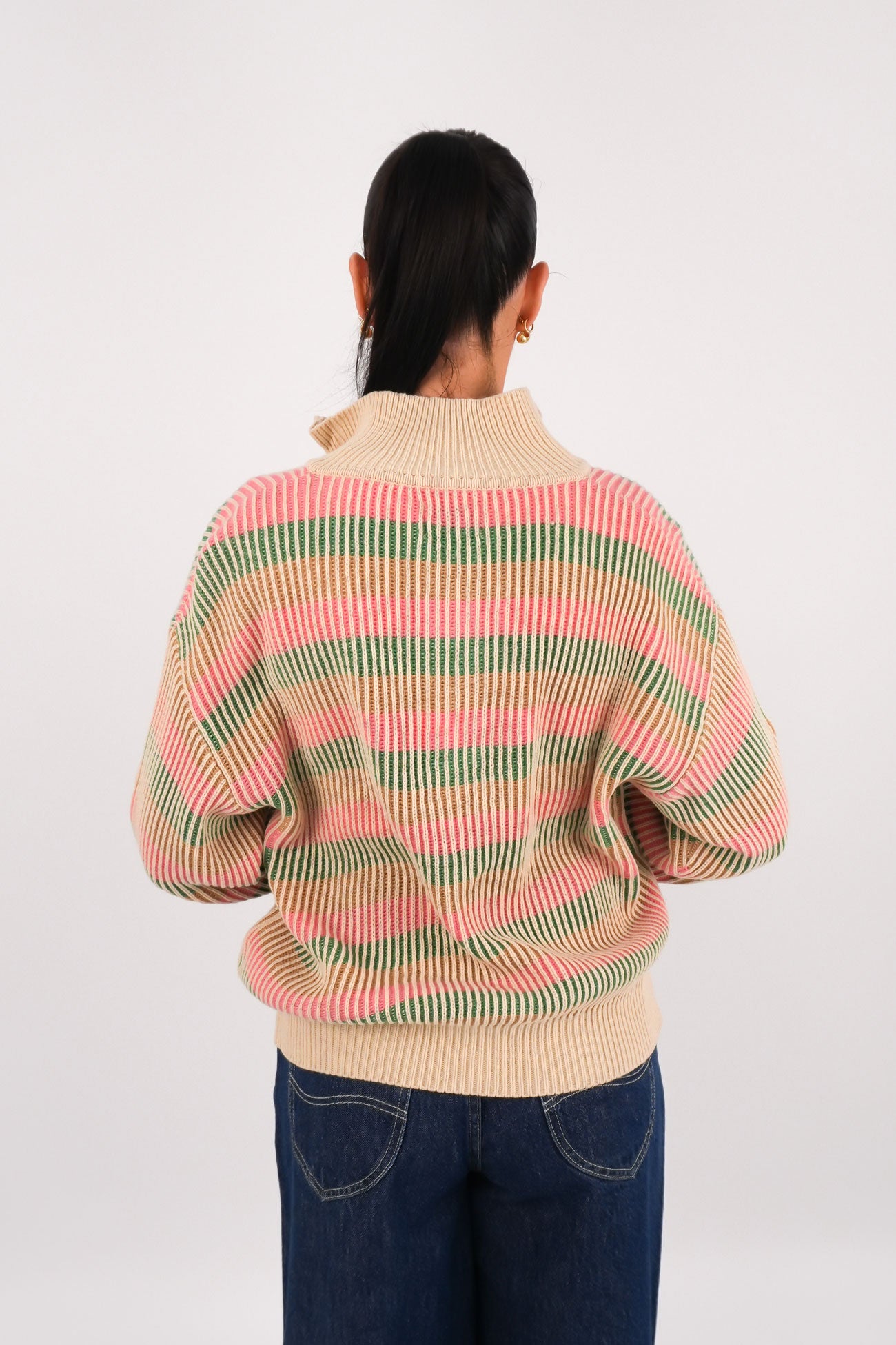 Estelle Quarter Zip Striped Knit Guava