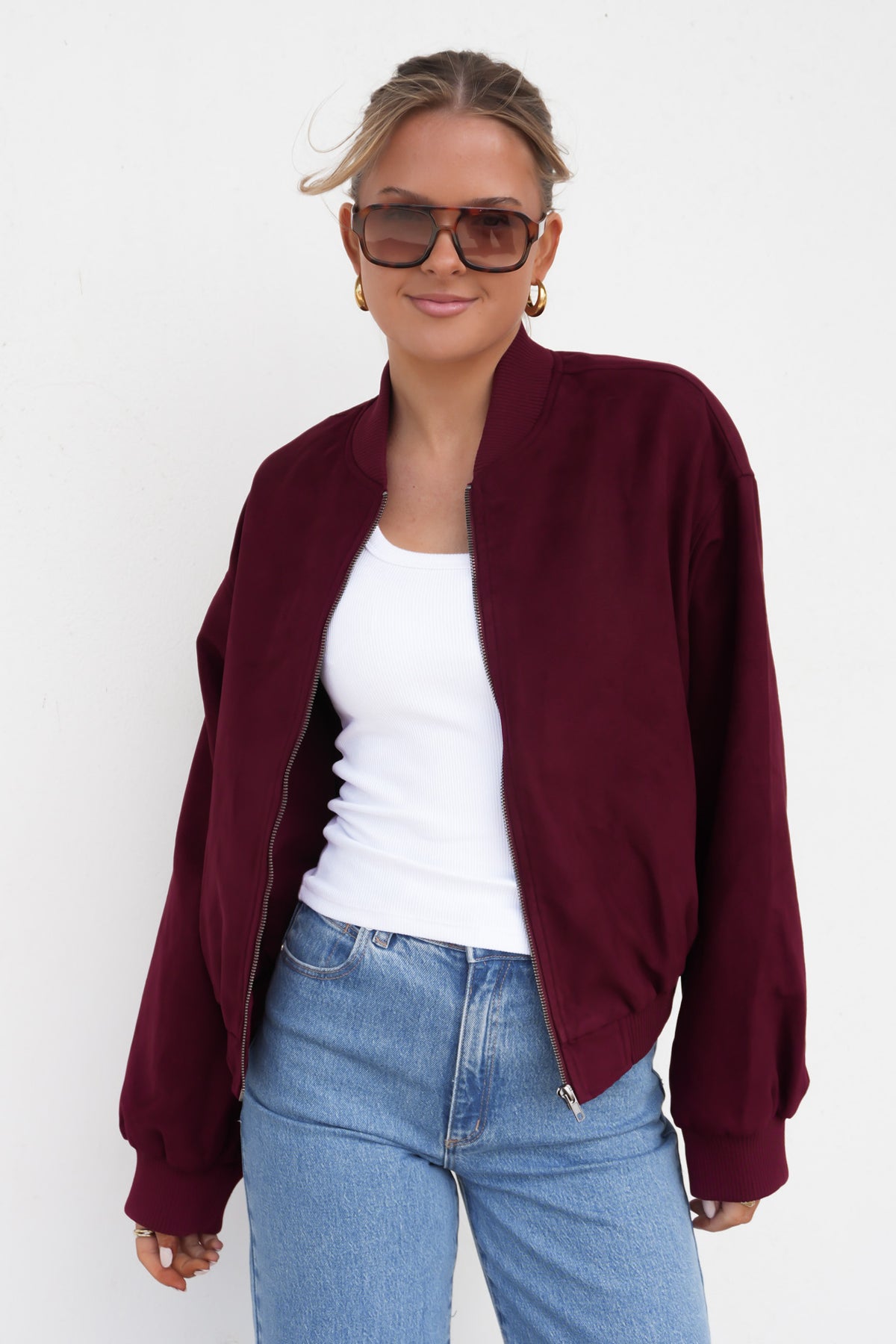 Evie Suede Bomber Burgundy