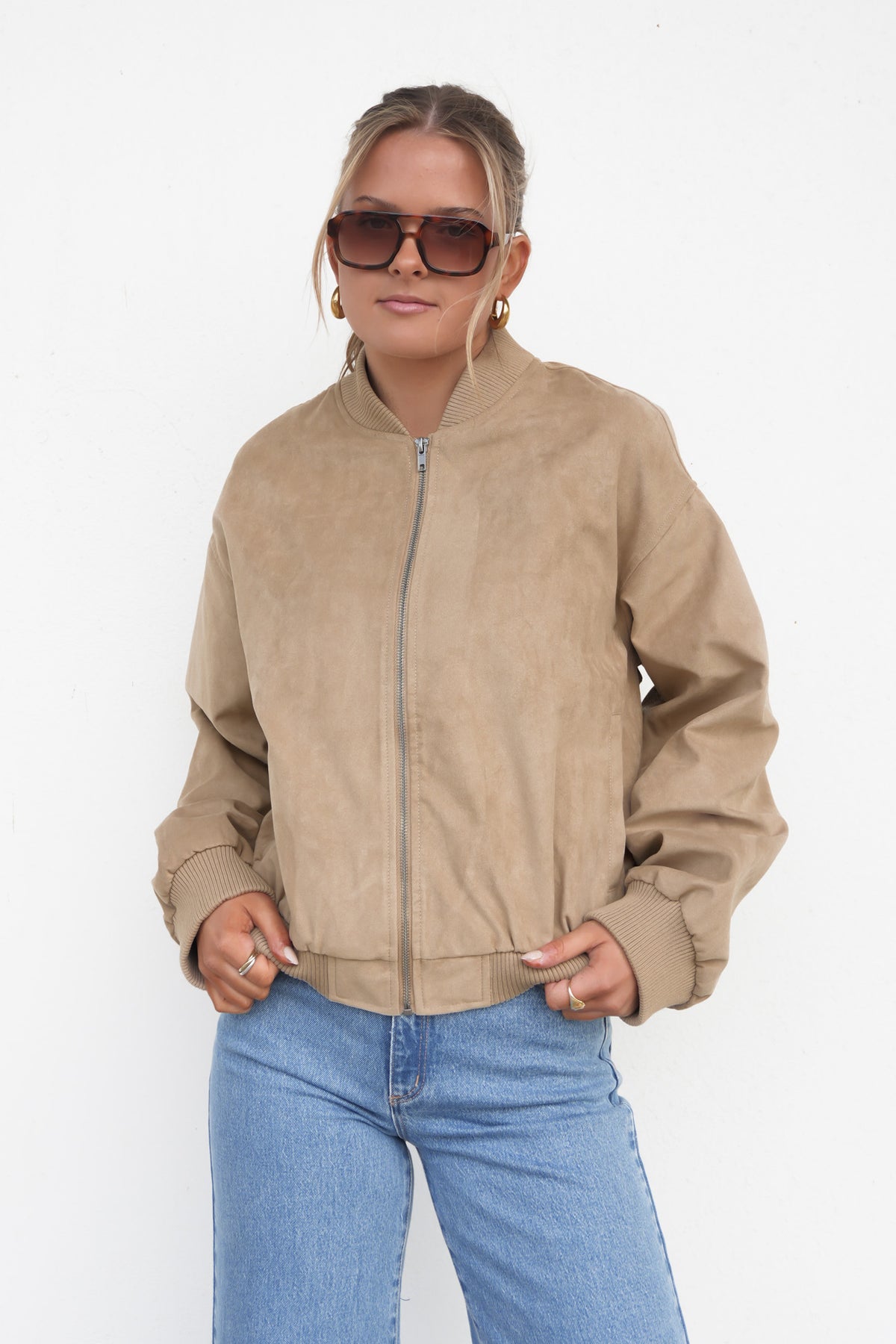 Evie Suede Bomber Sand