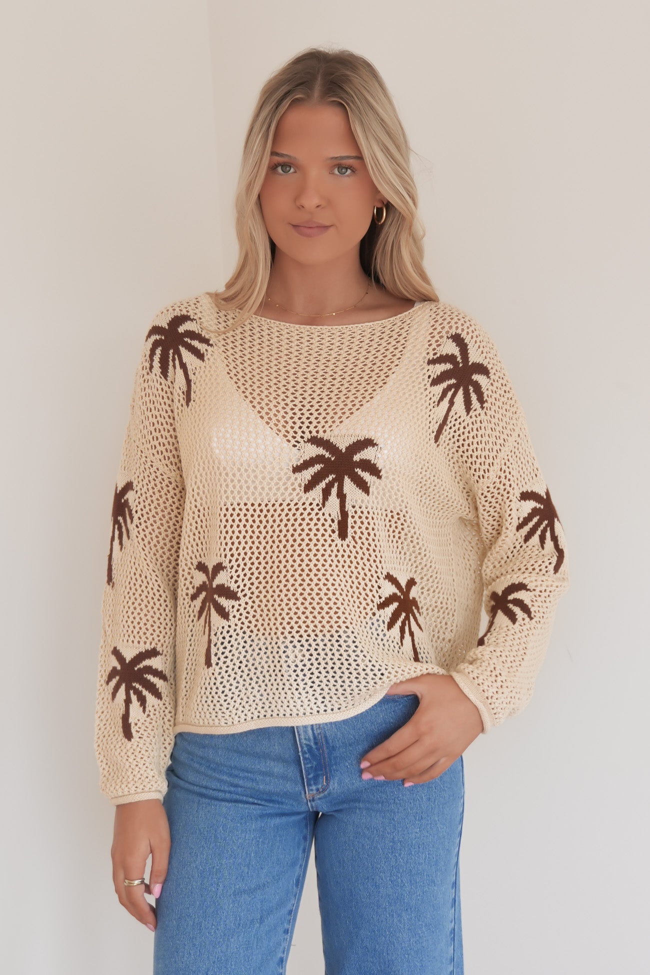 Ezrah Crochet Top Beige Palm