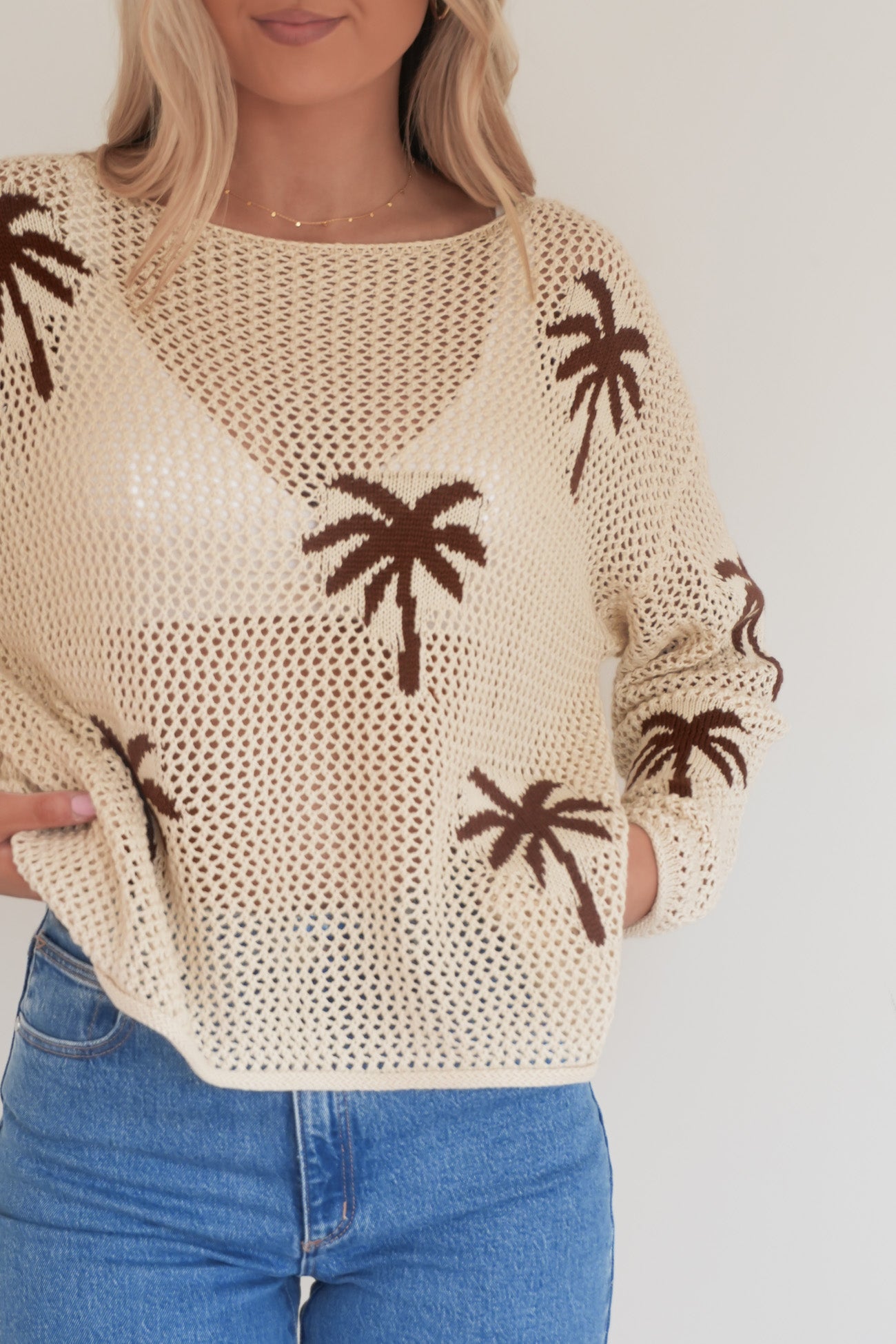 Ezrah Crochet Top Beige Palm