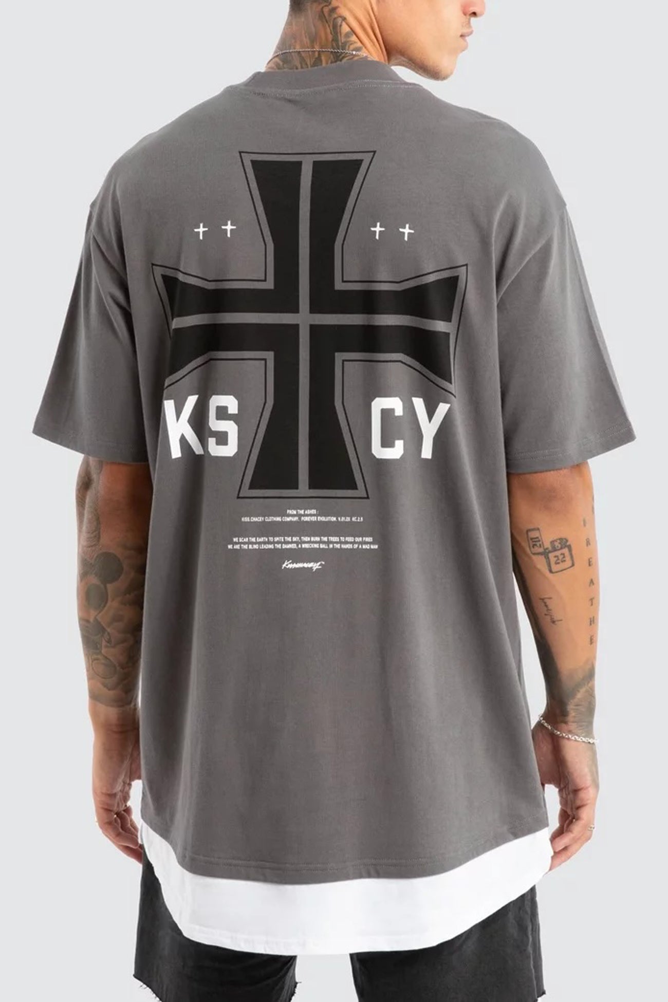 Fable Box Fit Layer Tee Charcoal