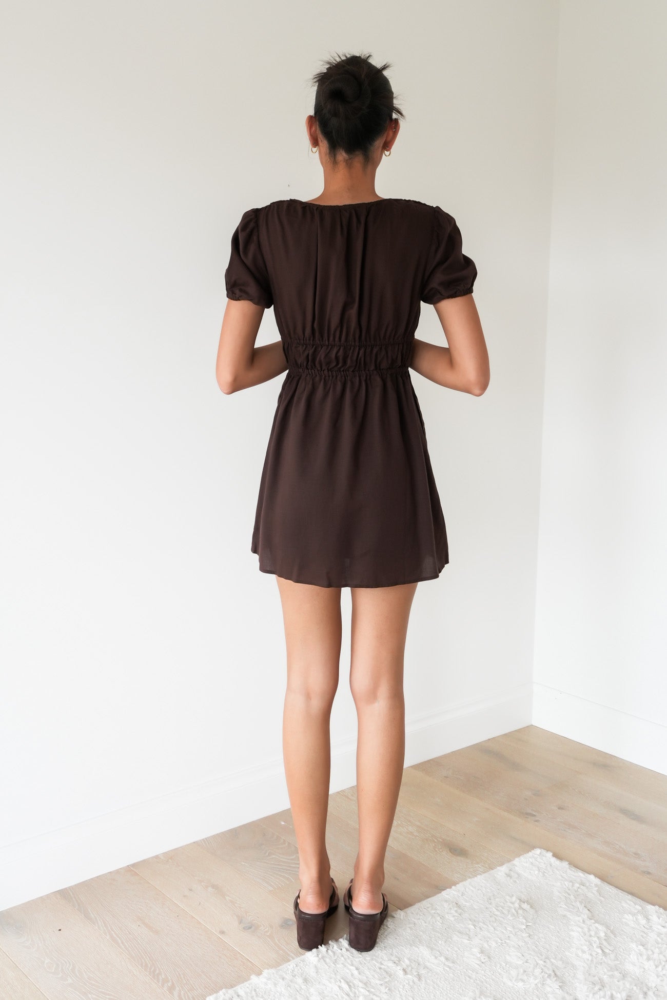 Fern Linen Short Sleeve Dress Brown