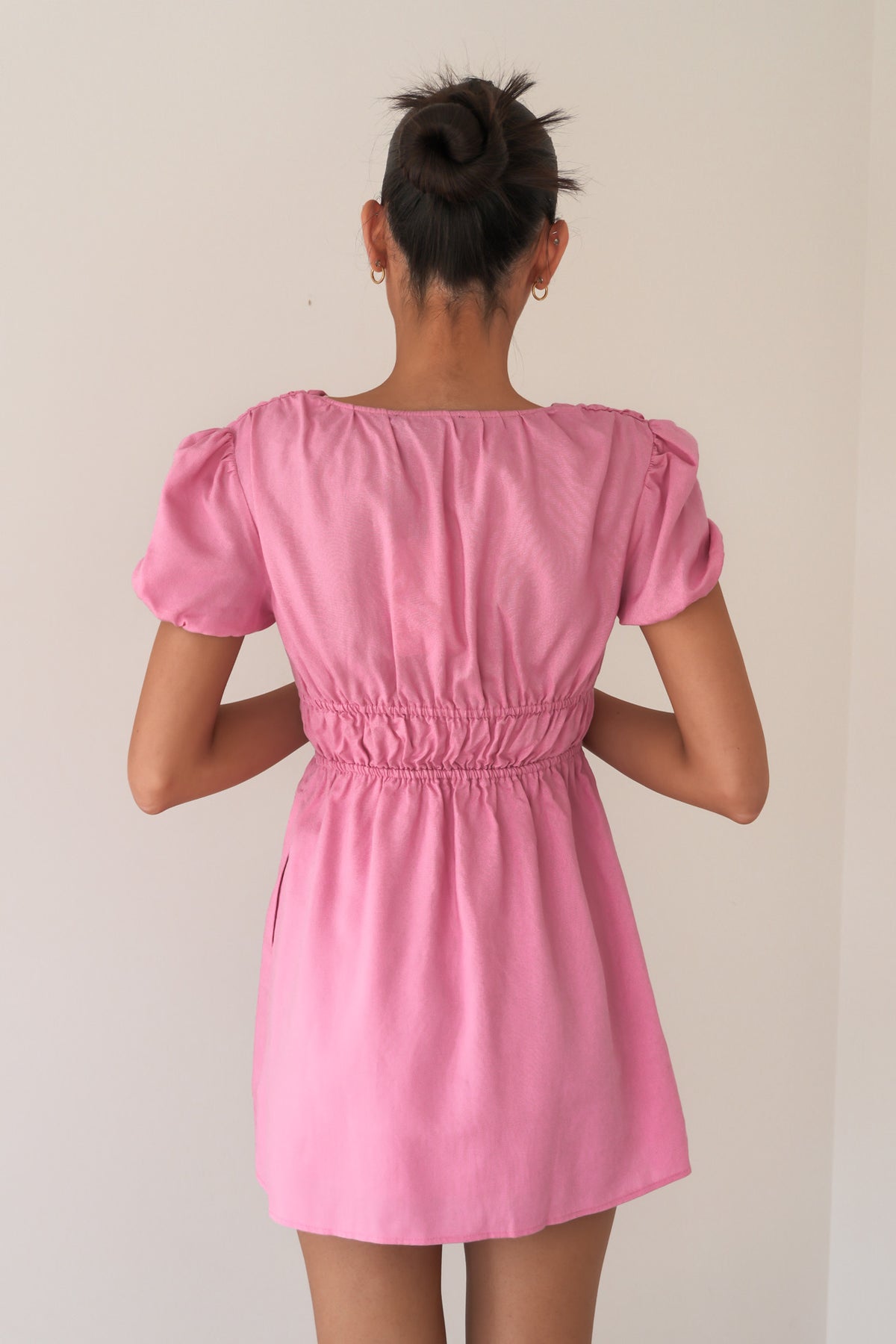 Fern Linen Short Sleeve Dress Orchid