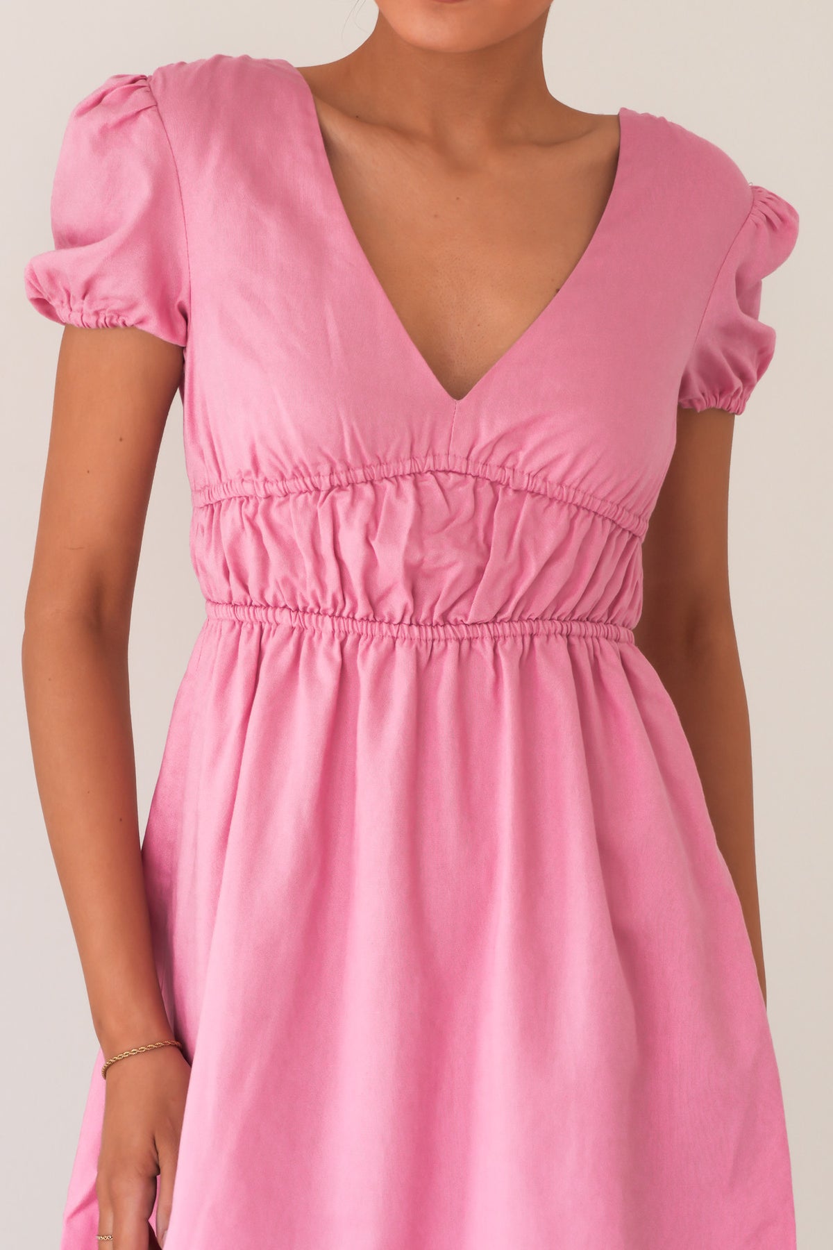 Fern Linen Short Sleeve Dress Orchid