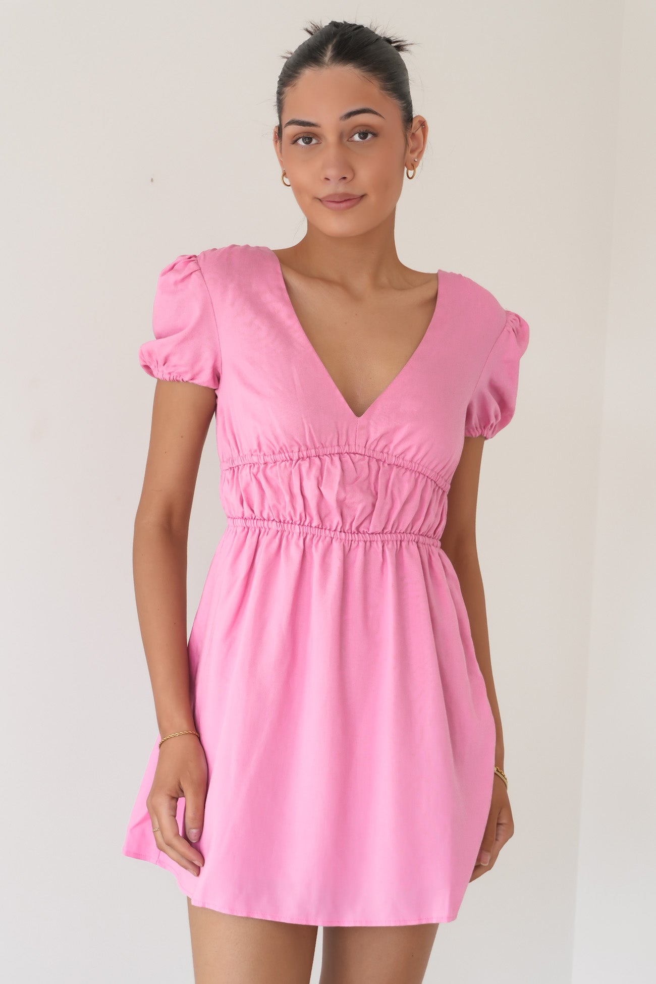 Fern Linen Short Sleeve Dress Orchid