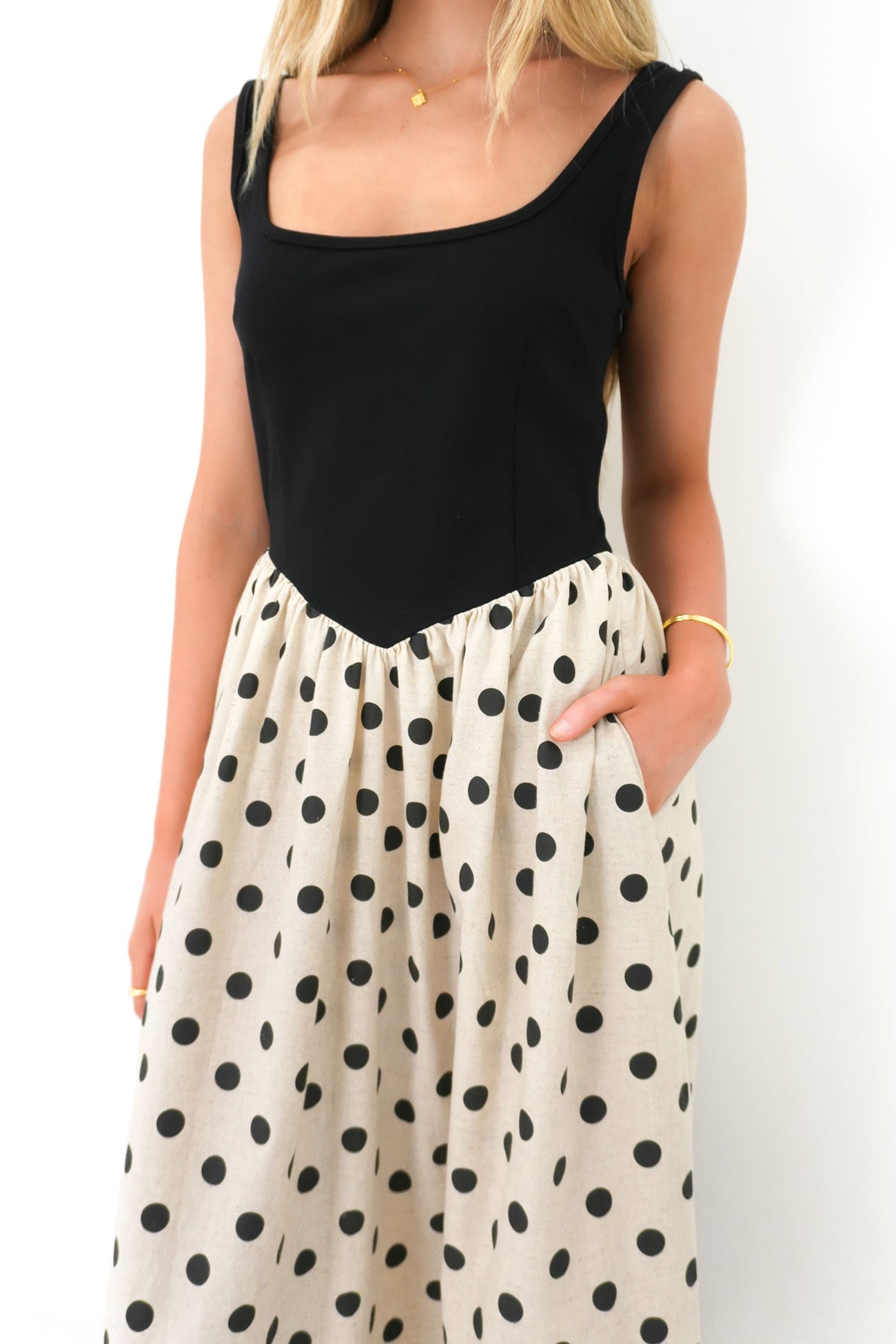 Fernley Maxi Dress Black Oat Dot