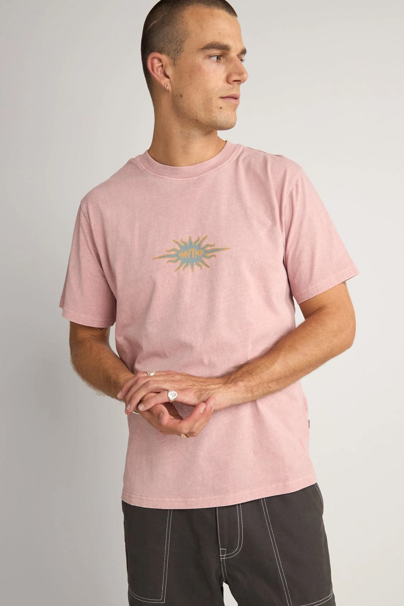 Flame Printed Vintage Short Sleeve T-Shirt Mauve