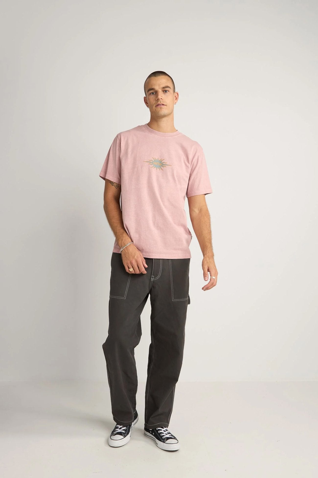 Flame Printed Vintage Short Sleeve T-Shirt Mauve