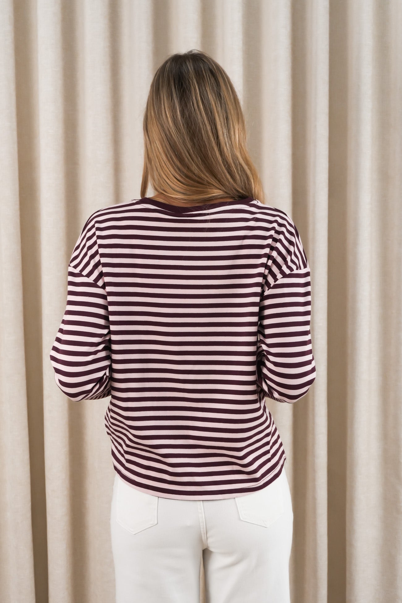 Franco Stripe Long Sleeve Tee Blush Burgundy
