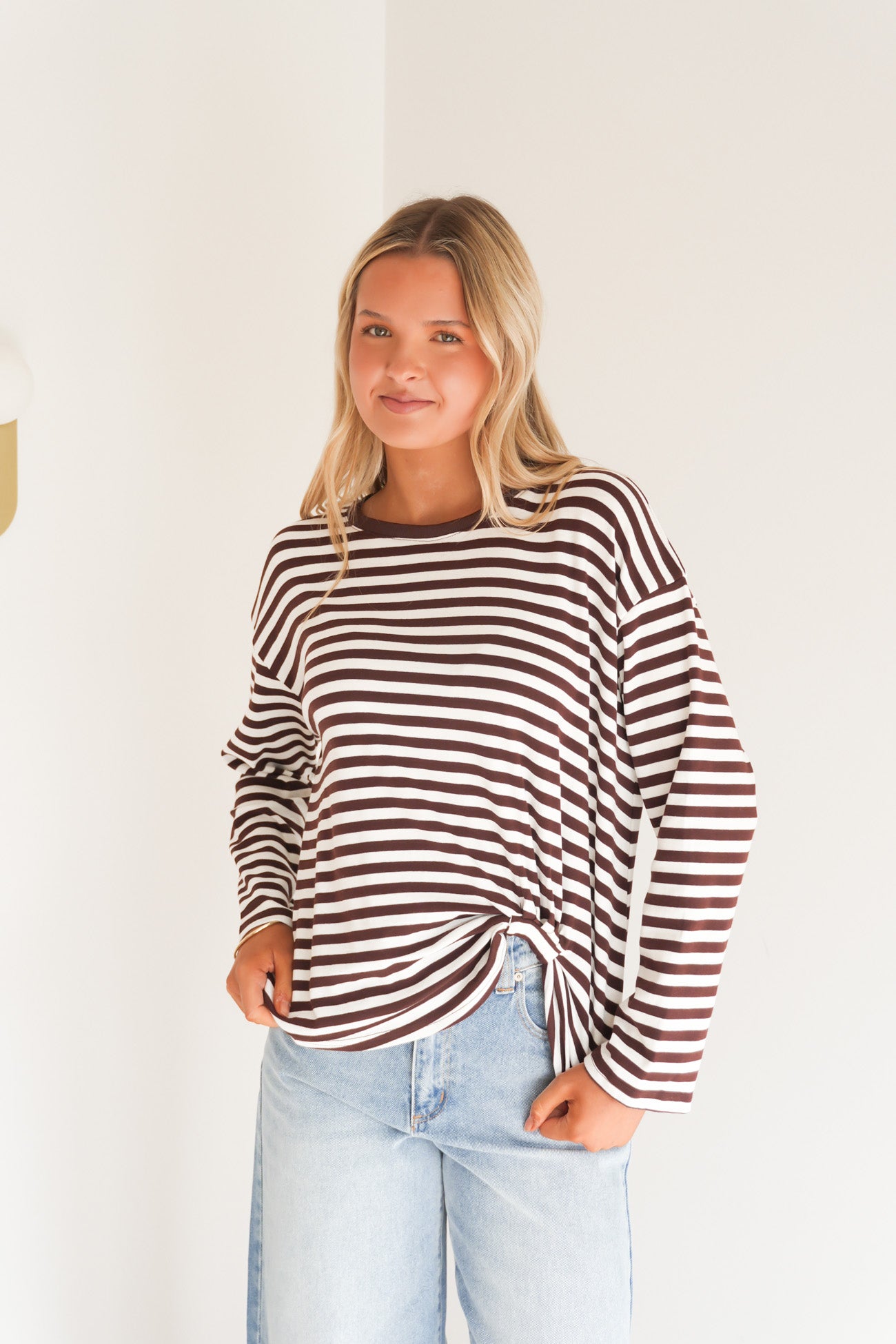 Franco Stripe Long Sleeve Tee Chocolate