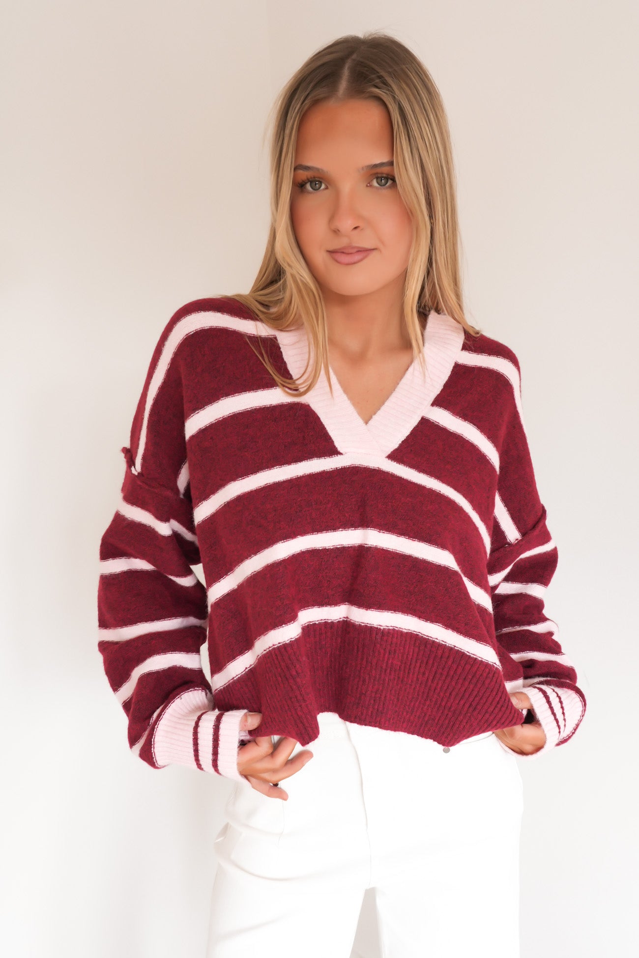 Francoise Rugby Knit Jumper Merlot Stripe