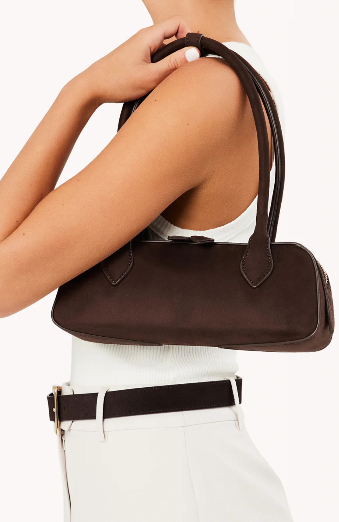 Gia Shoulder Bag Dark Cacao Suede 2