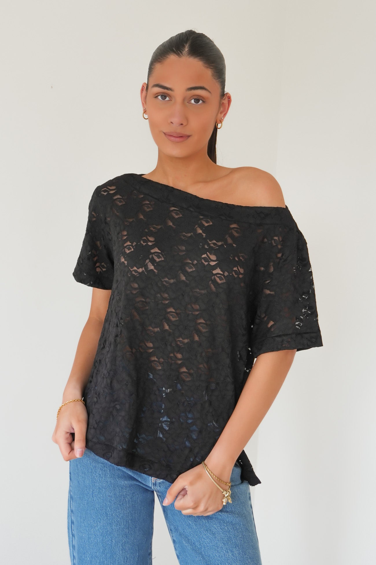 Giorgia Lace Tee Black