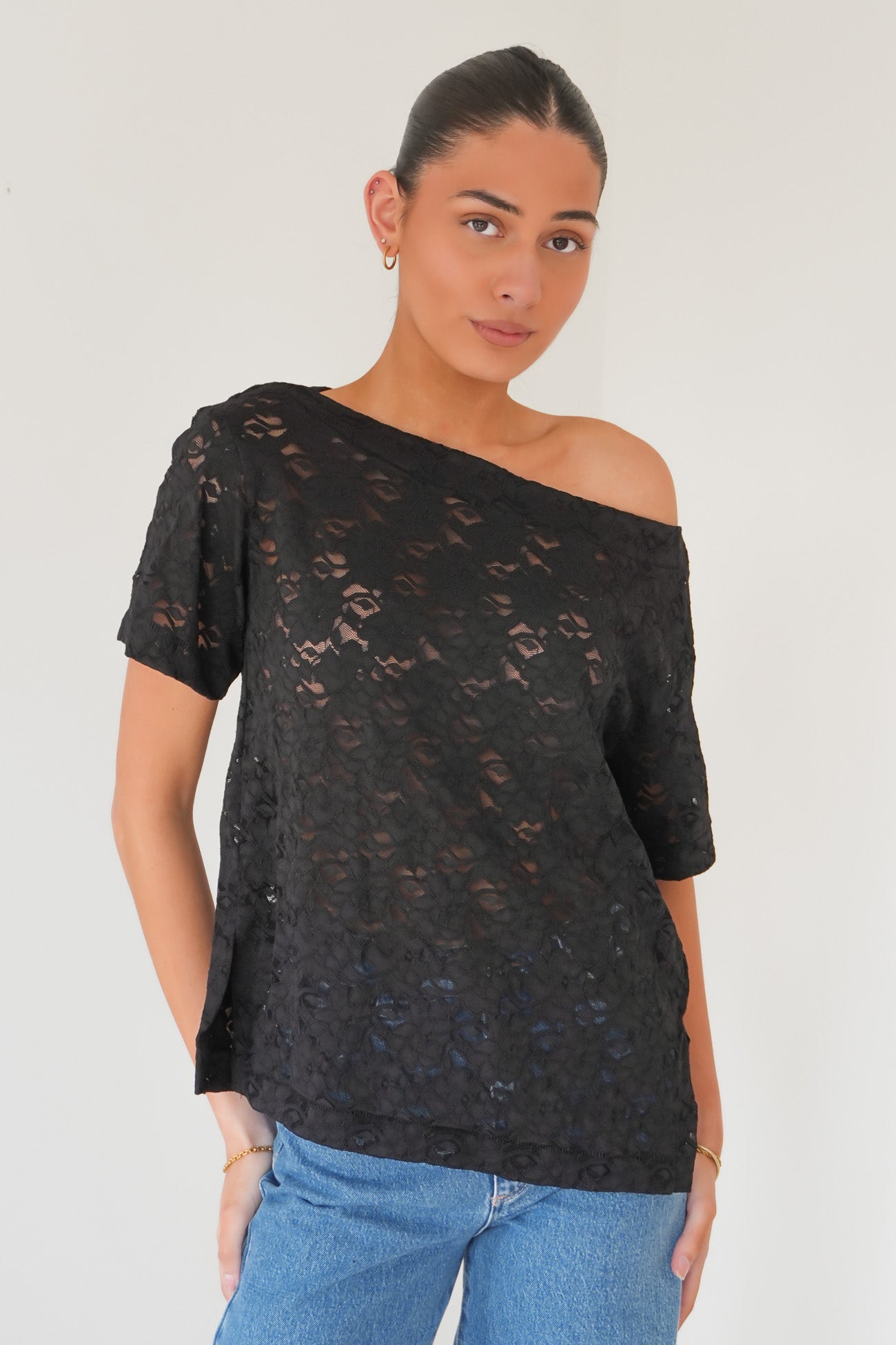 Giorgia Lace Tee Black