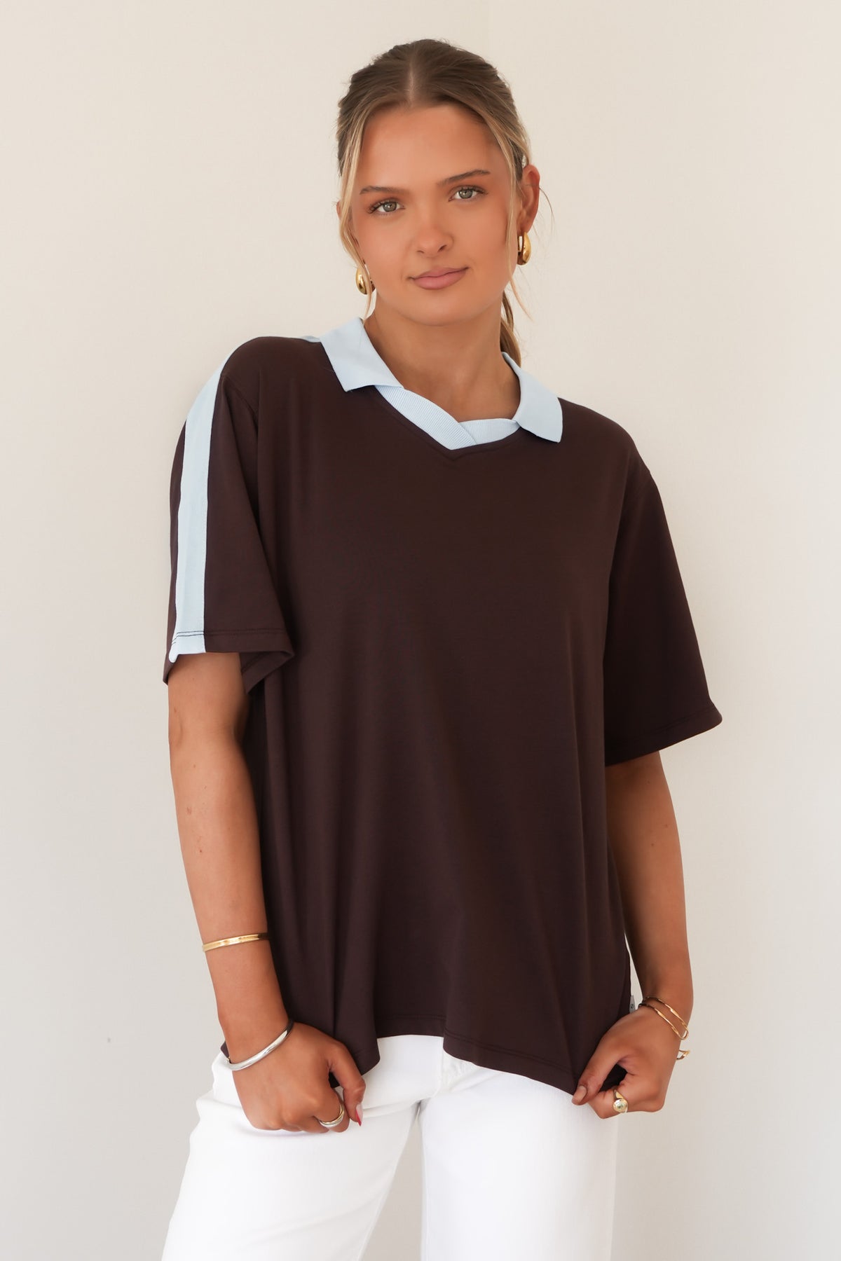 Harli Contrast Polo Tee Chocolate