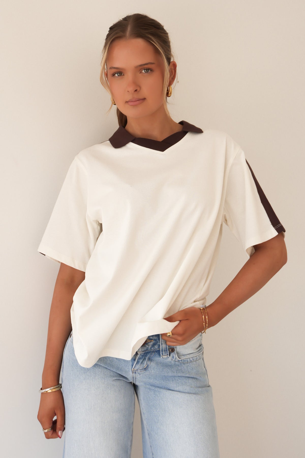 Harli Contrast Polo Tee Vintage White
