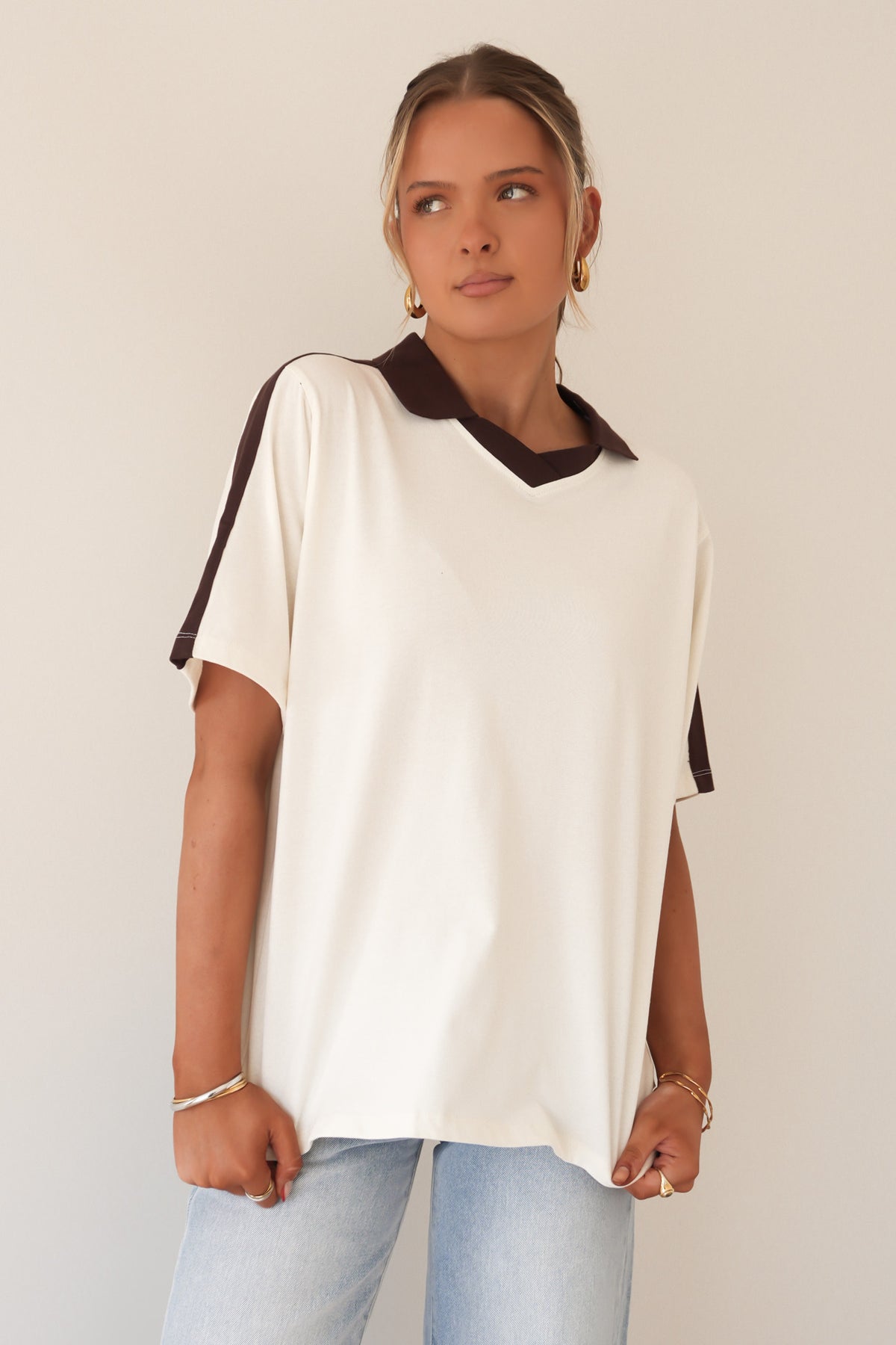 Harli Contrast Polo Tee Vintage White