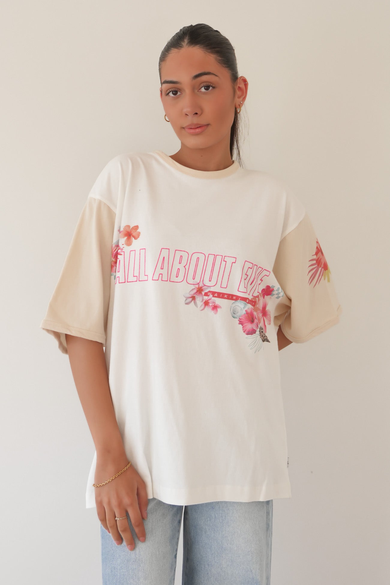 Hawaiian Hibiscus Oversized Tee Vintage White