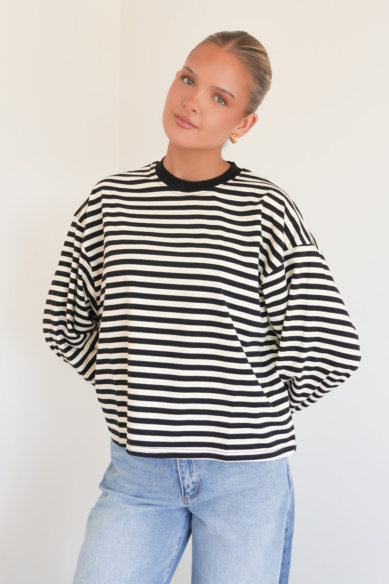 Haylee Long Sleeve Stripe Tee Black