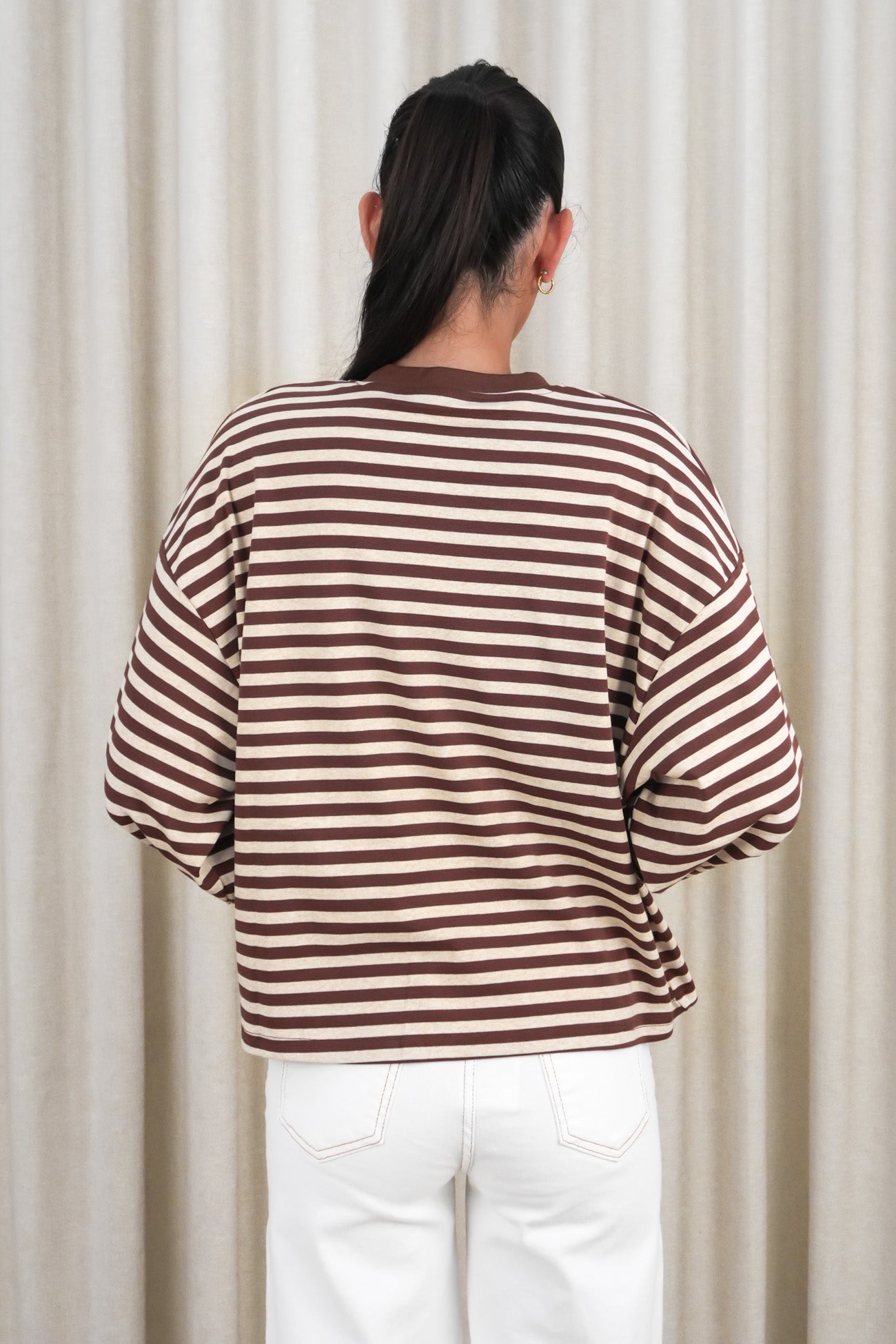 Haylee Long Sleeve Stripe Tee Brown
