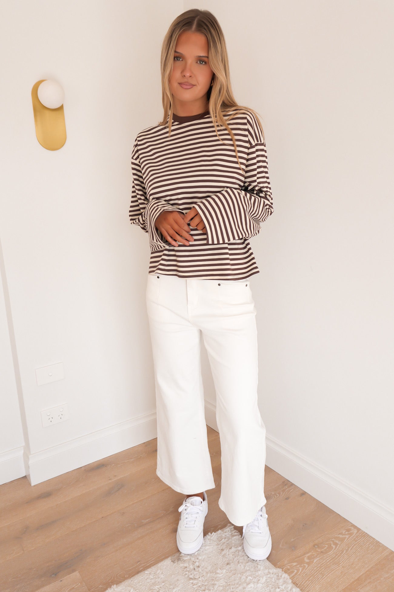 Haylee Long Sleeve Stripe Tee Chocolate