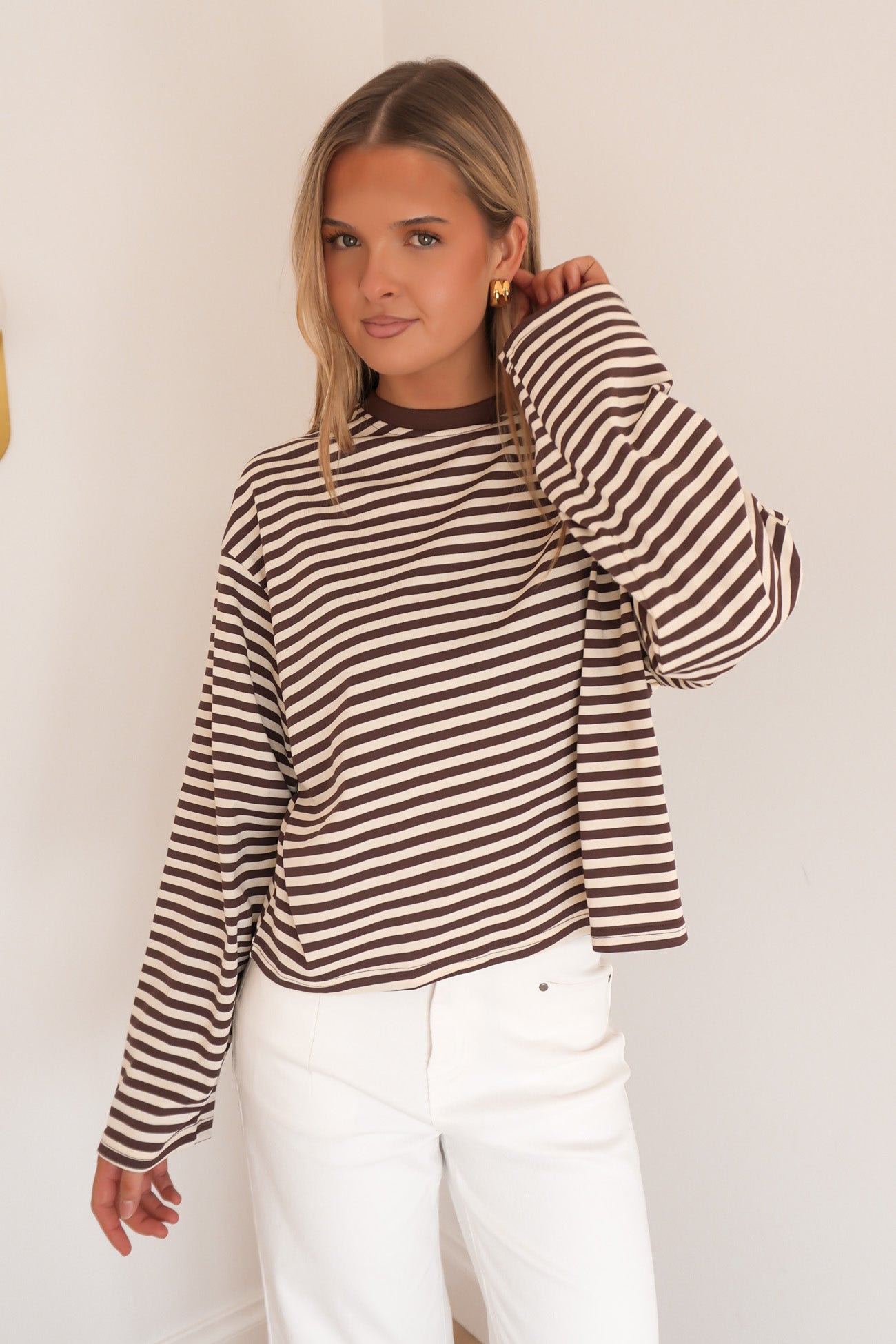 Haylee Long Sleeve Stripe Tee Chocolate