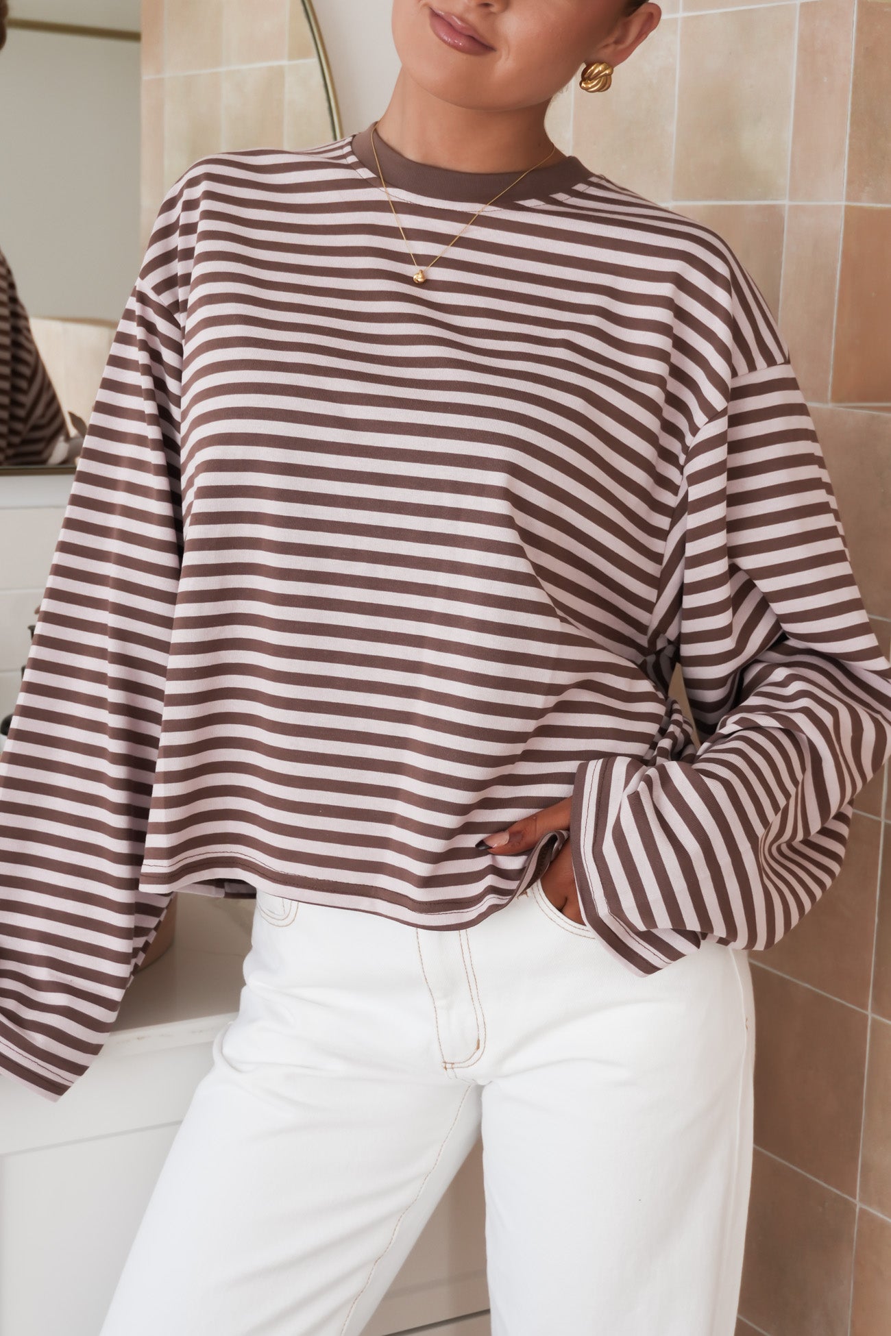 Haylee Long Sleeve Stripe Tee Pink