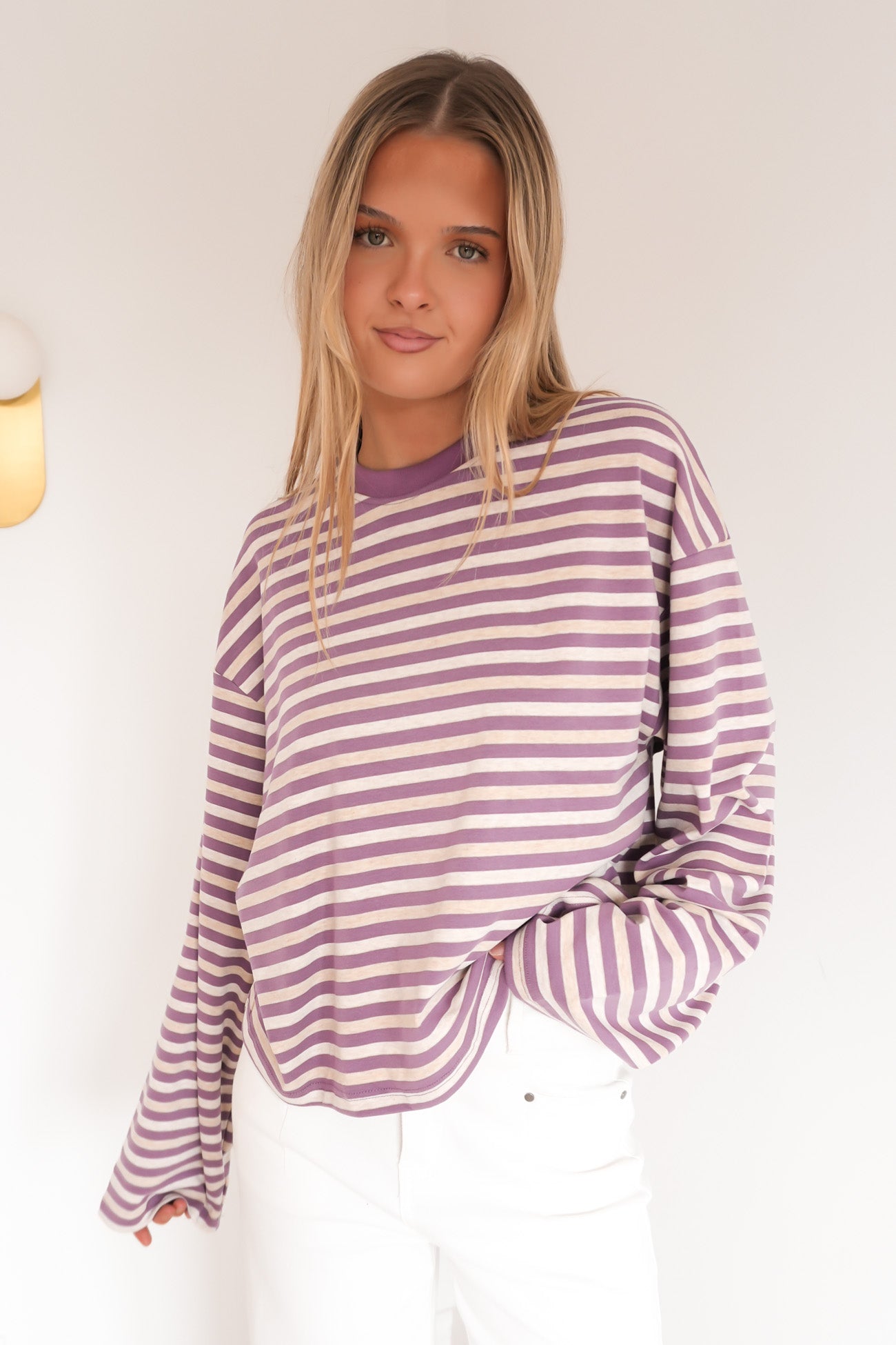 Haylee Long Sleeve Stripe Tee Purple