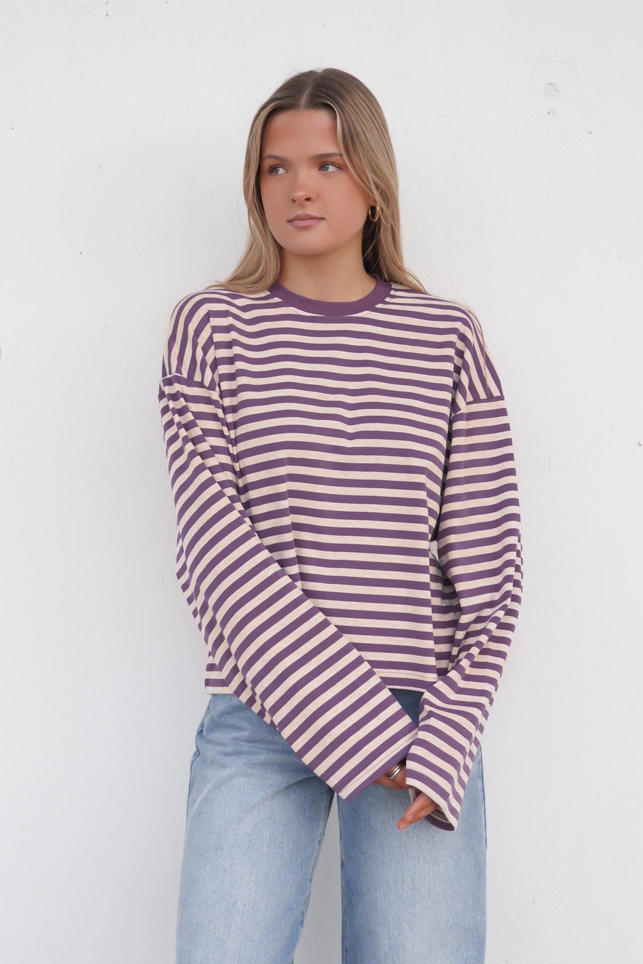 Haylee Long Sleeve Stripe Tee Purple