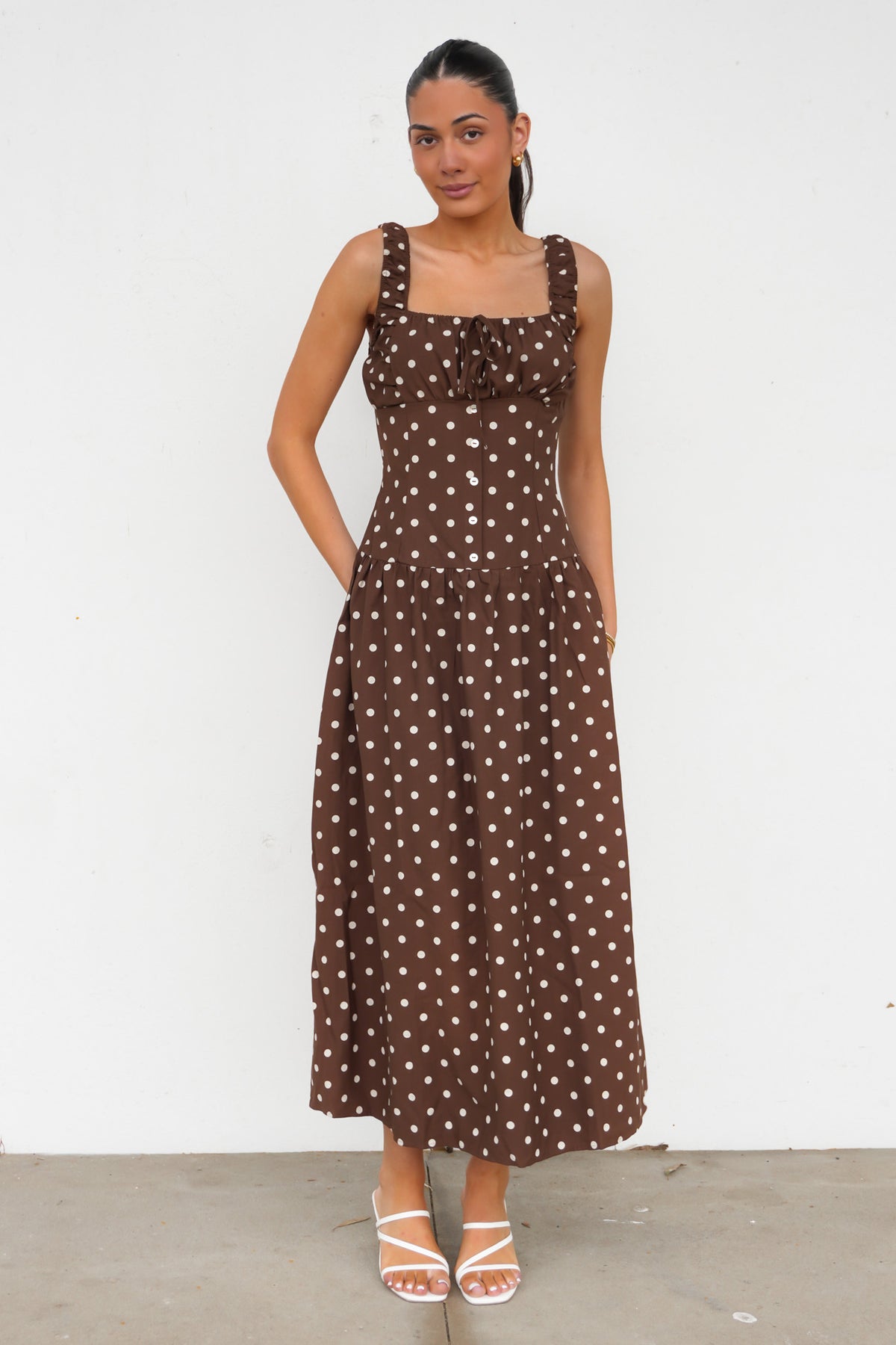 Hellen Maxi Dress Brown Polka Dot
