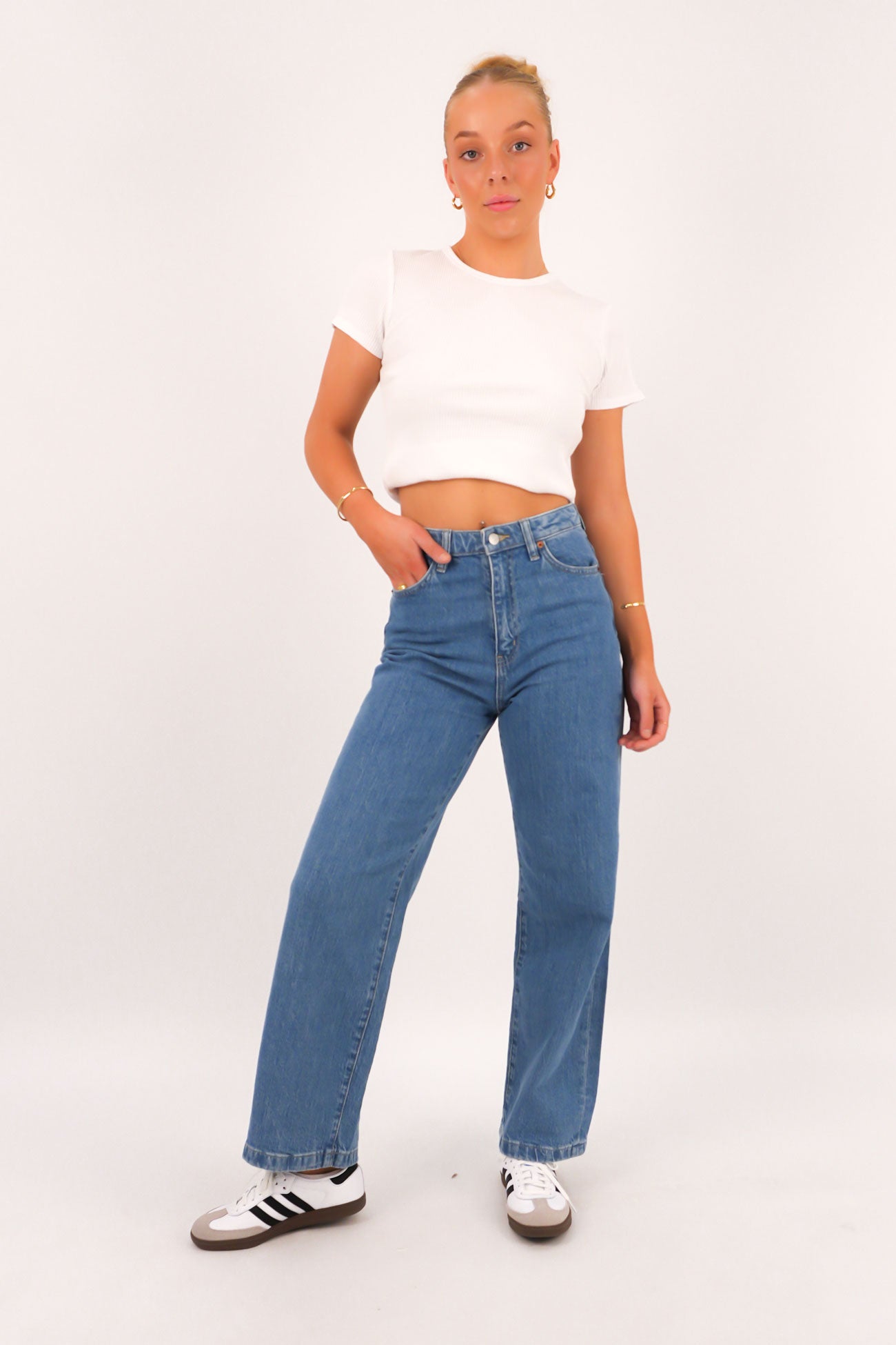Hi Wide Jean Worn In Blue Petite
