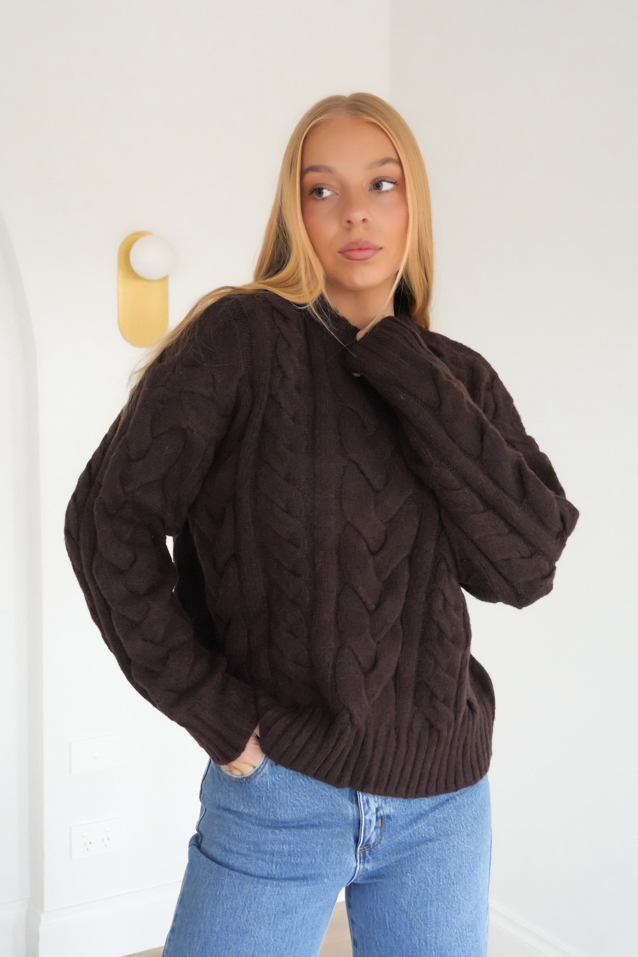 Higgins Cable Knit Brown