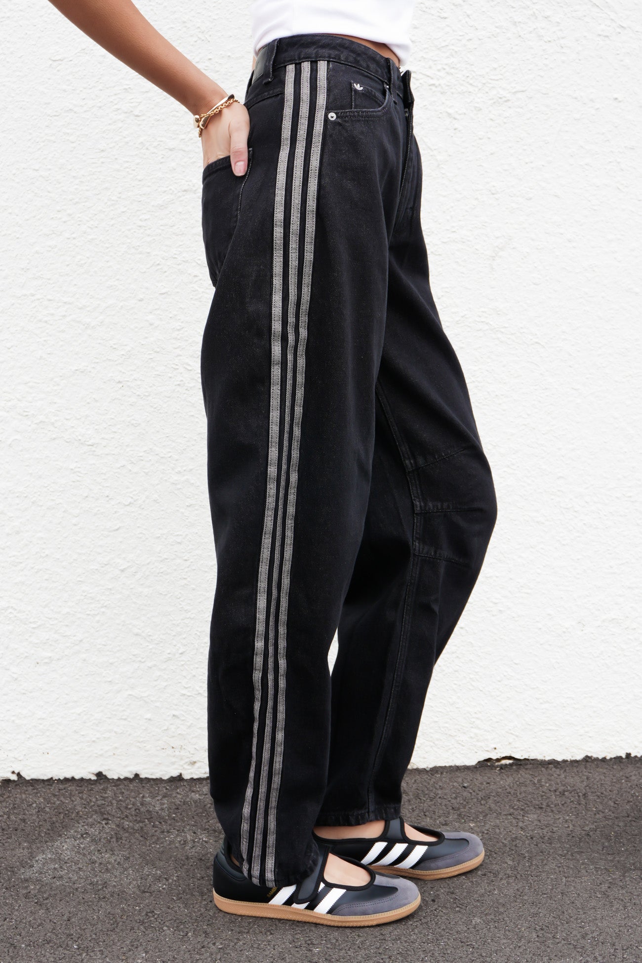 High Rise Barrel Leg Denim Pant True Black
