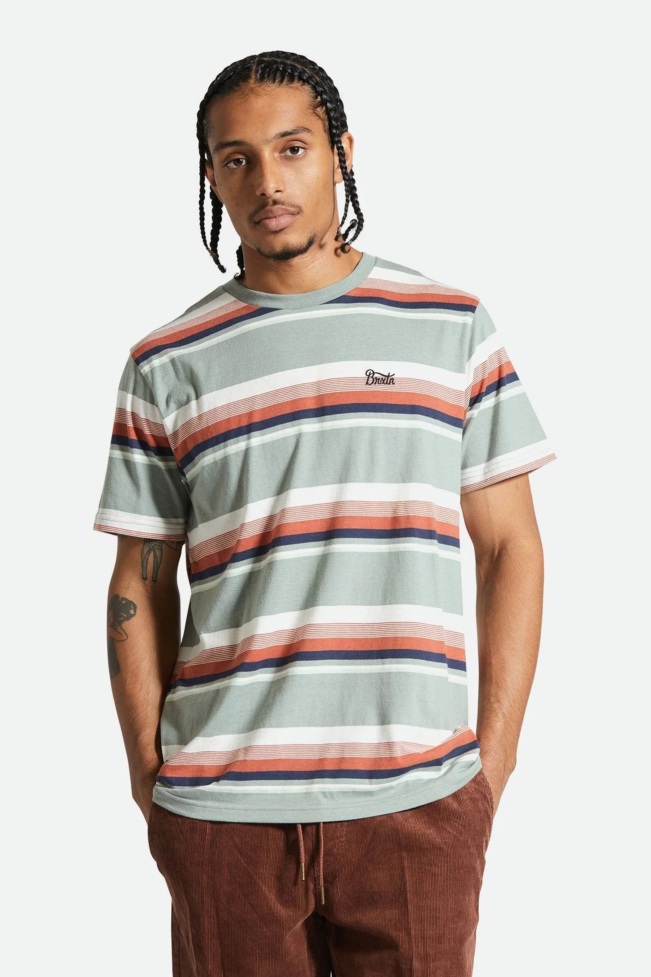 Hilt Stith Short Sleeve Knit Tee Chinois Green Terracotta Off White