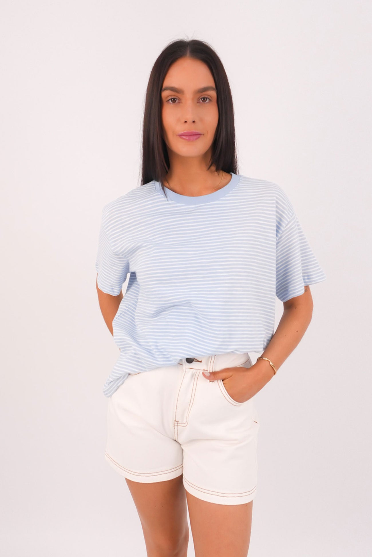 Hutch Stripe Tee Cerulean White