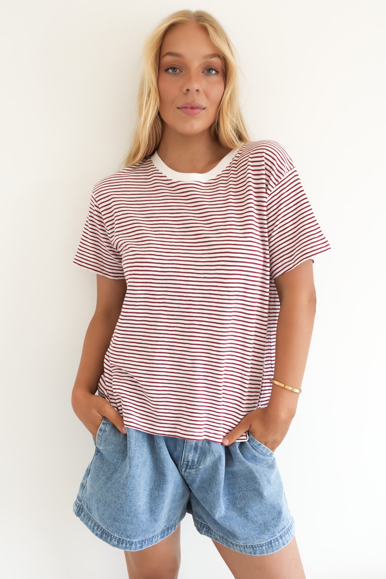 Hutch Stripe Tee Russet Brown White
