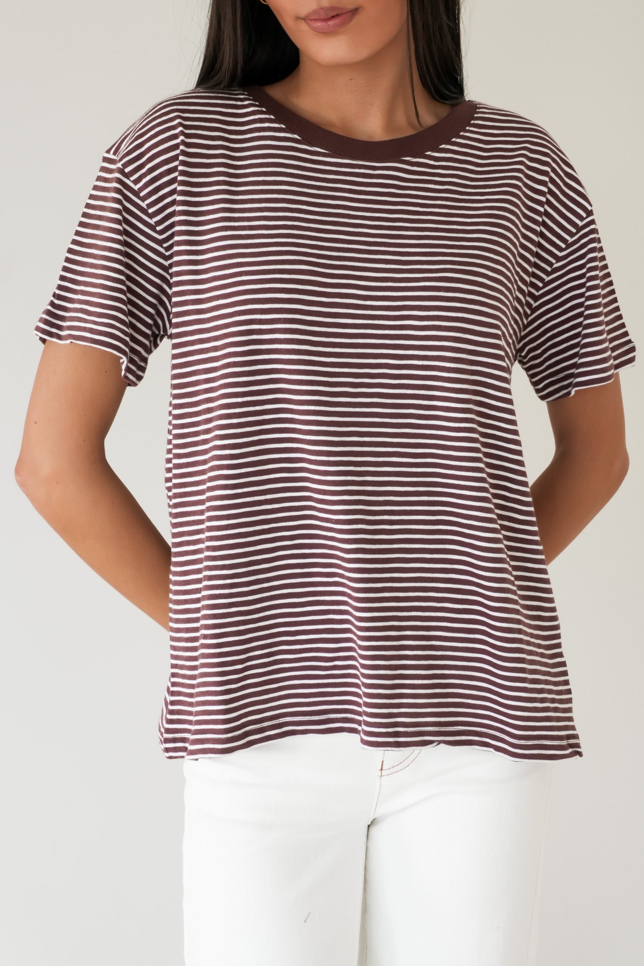 Hutch Stripe Tee Chocolate White Stripe