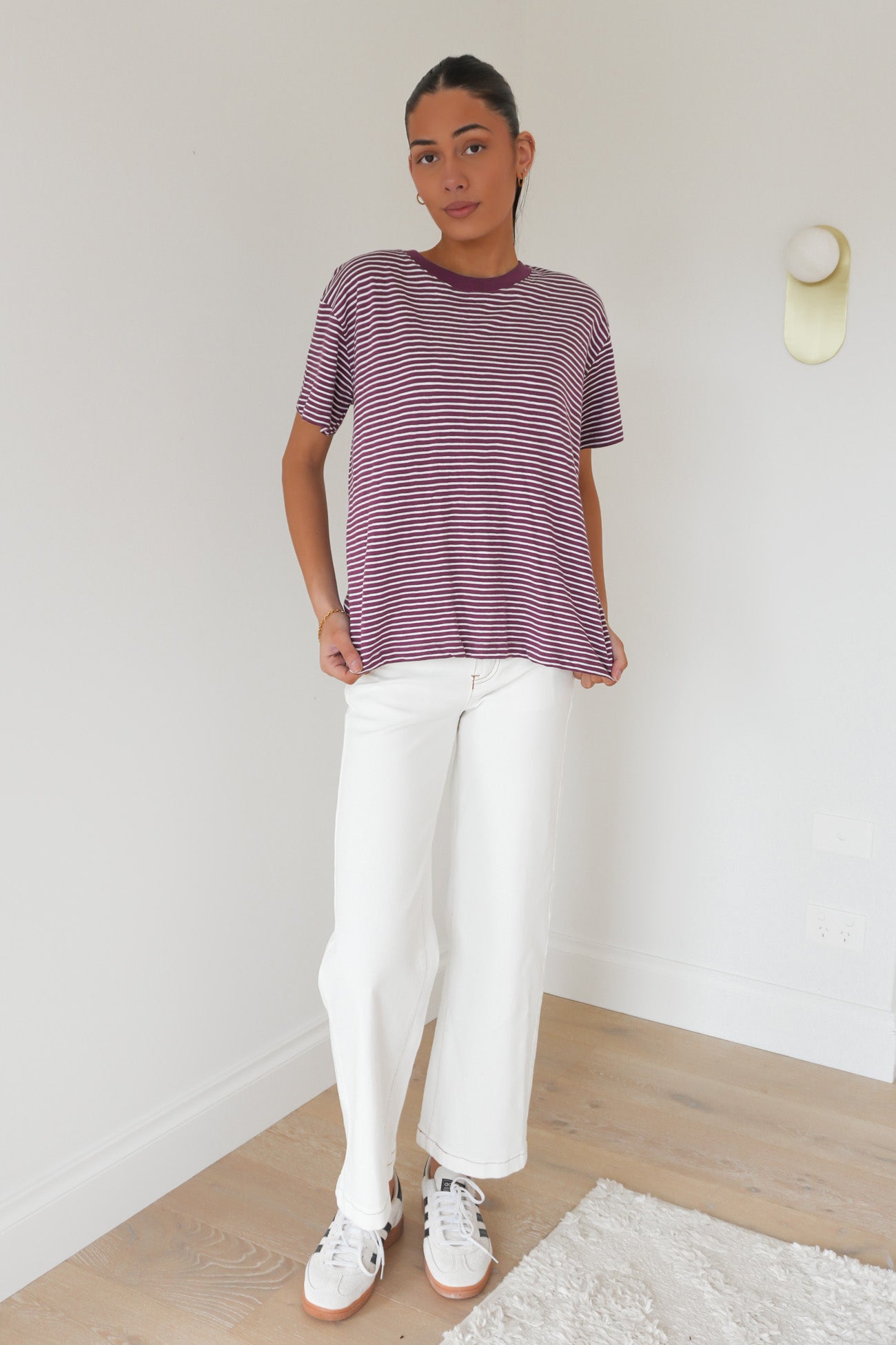 Hutch Stripe Tee Plum White