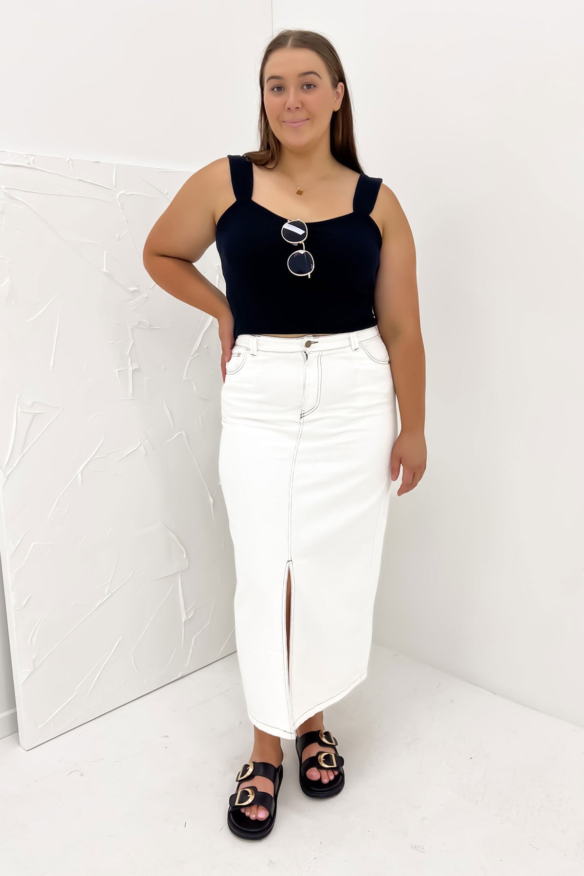 Denim midi skirt online xxl