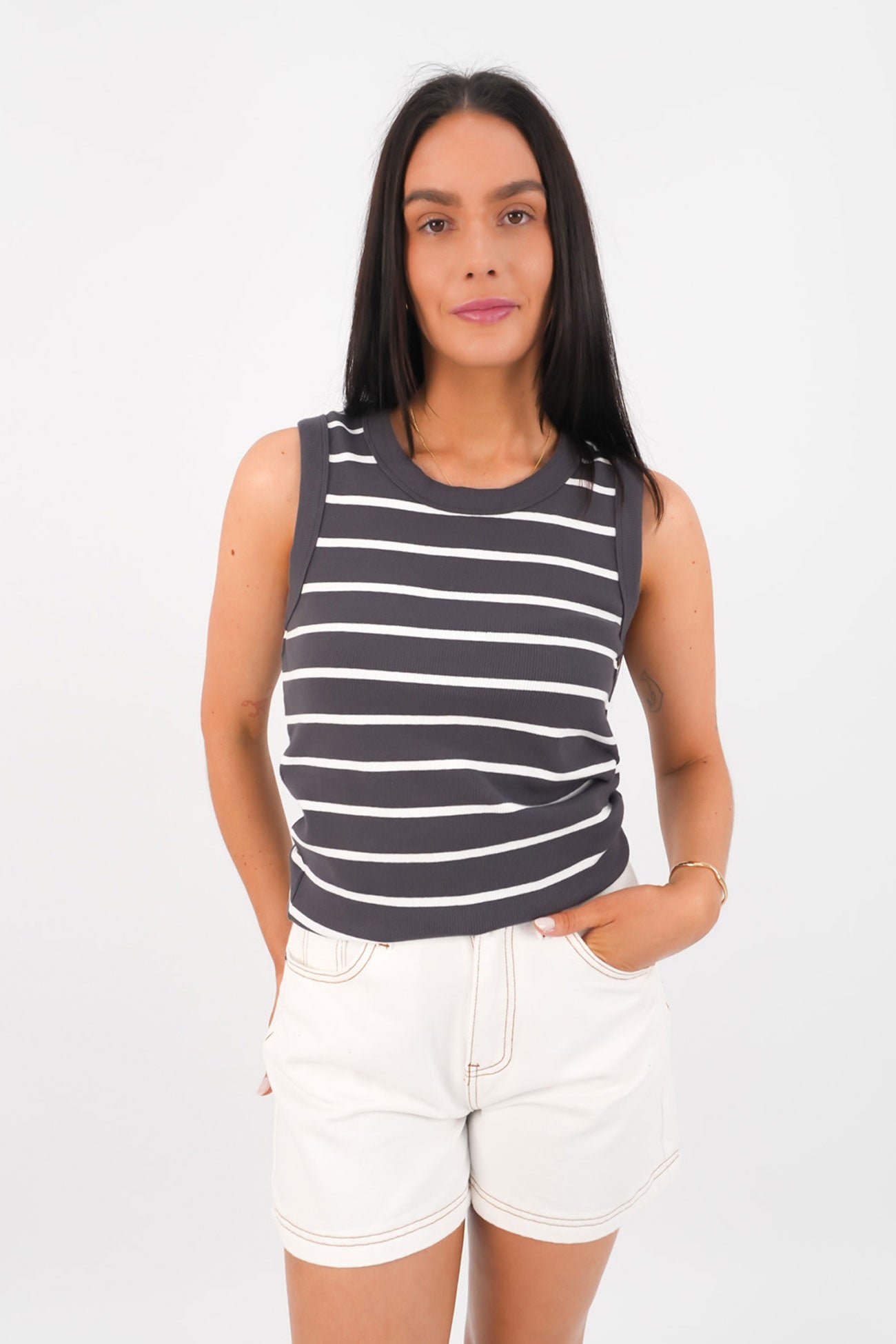 Iris Stripe Tank Charcoal White