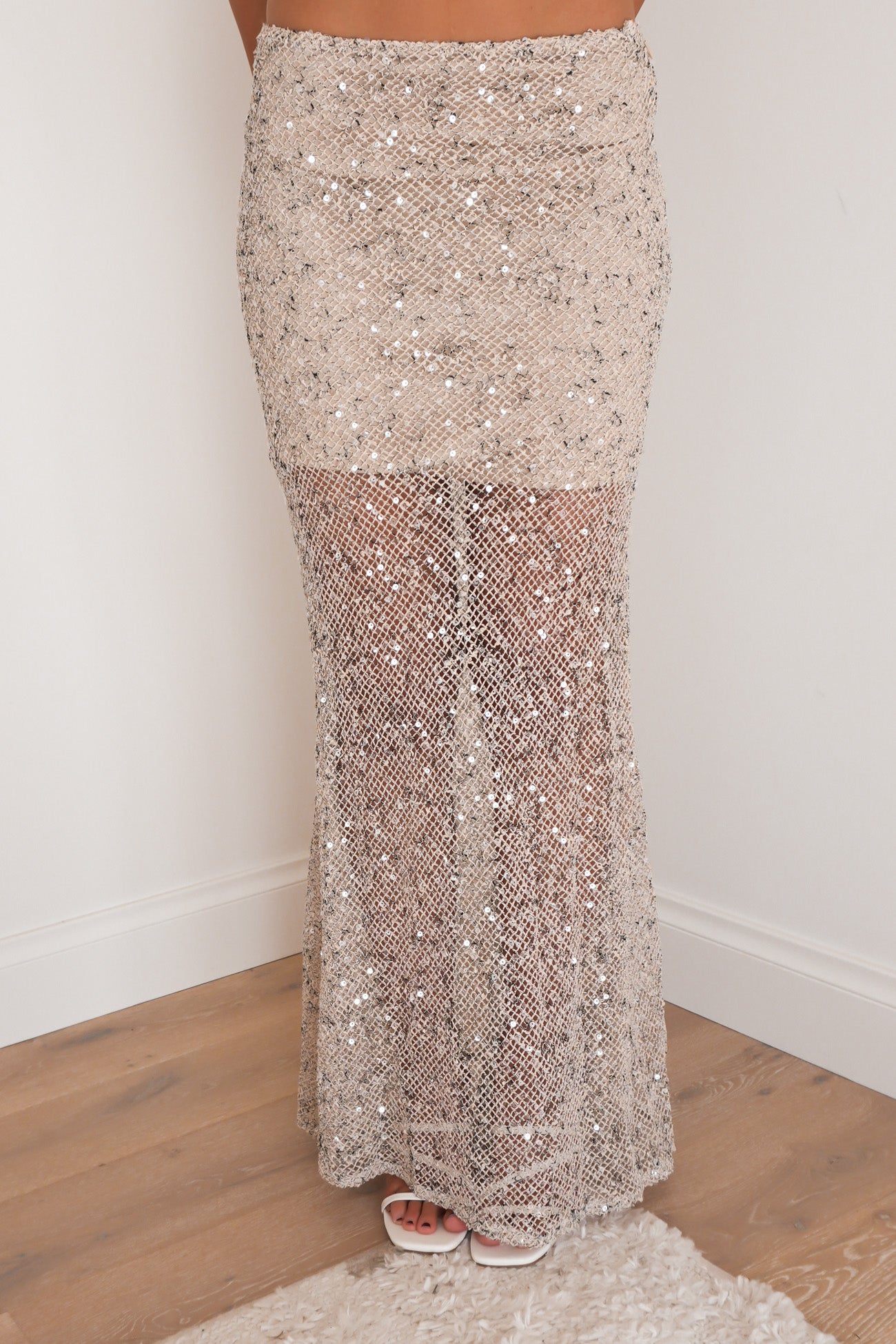 Jacinda Sequin Maxi Skirt Beige