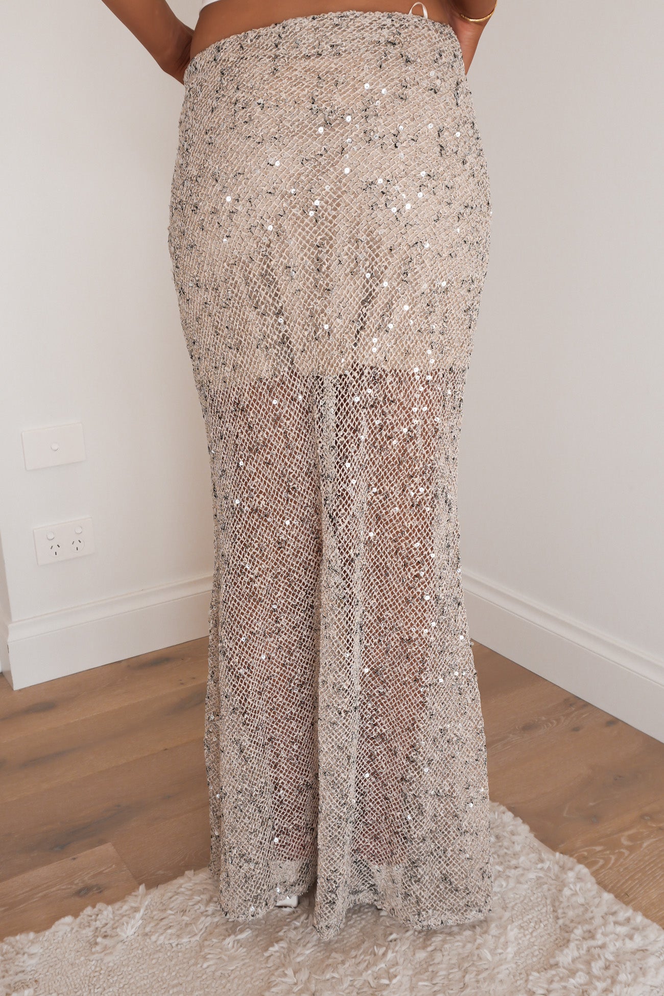 Jacinda Sequin Maxi Skirt Beige