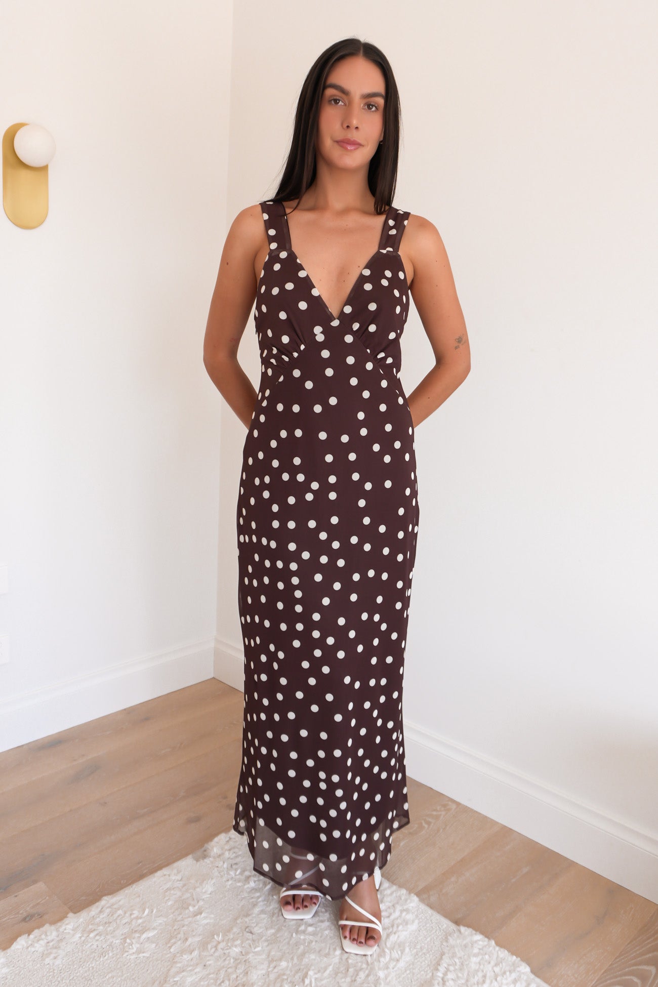 Jackson Maxi Dress Chocolate Polka Dot
