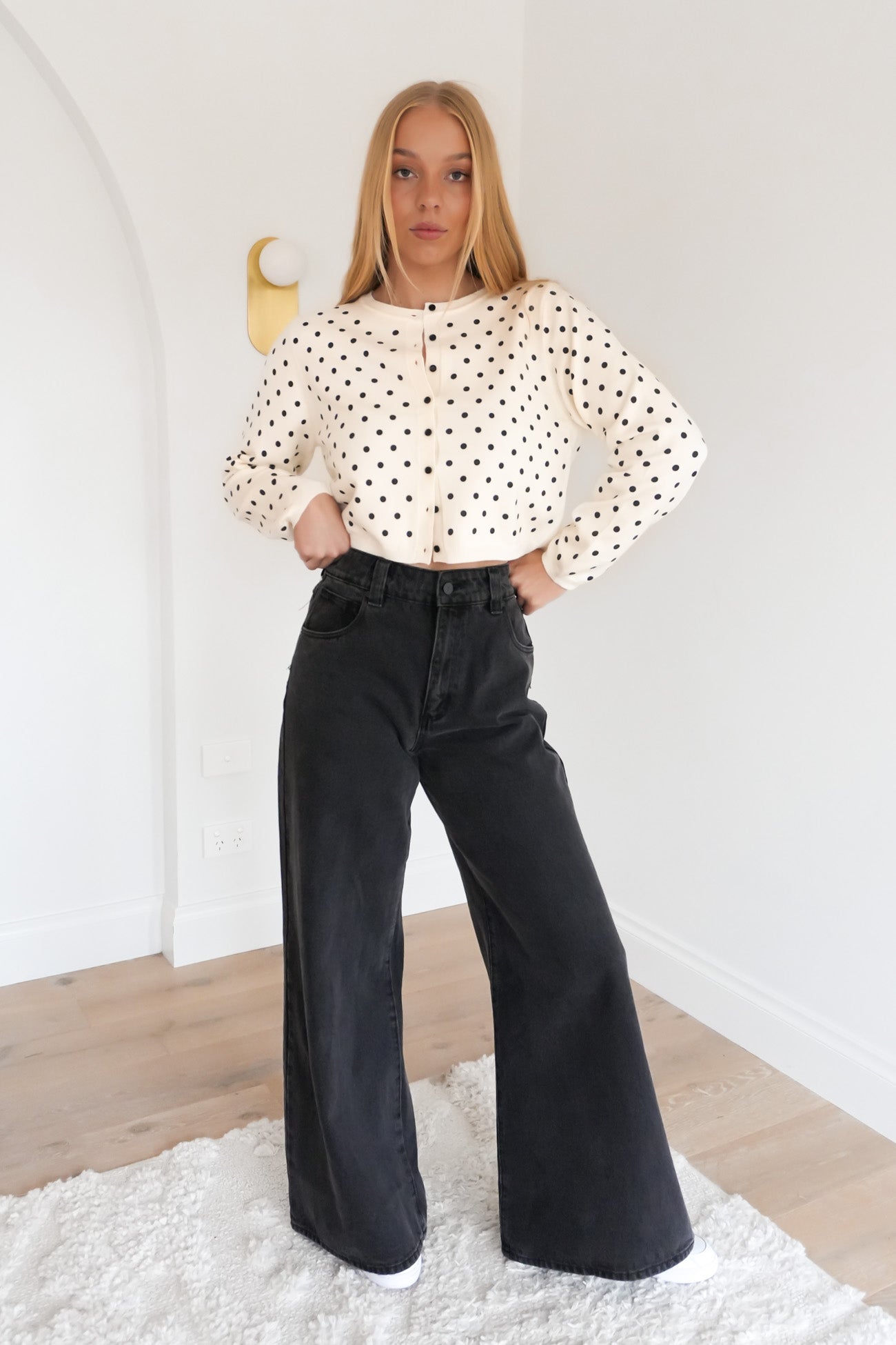 Jaclyn Cardigan Cream Polka Dot