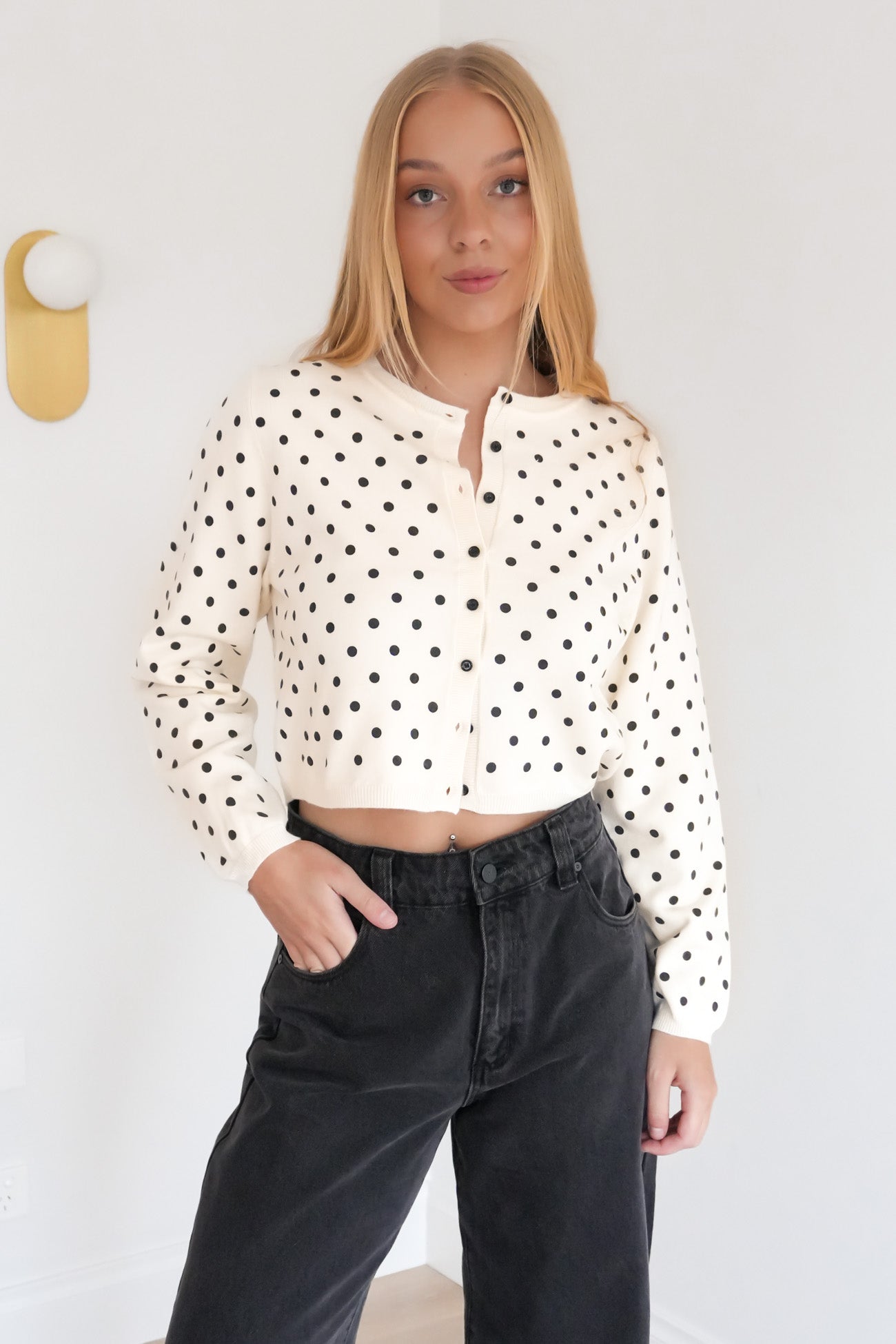 Jaclyn Cardigan Cream Polka Dot