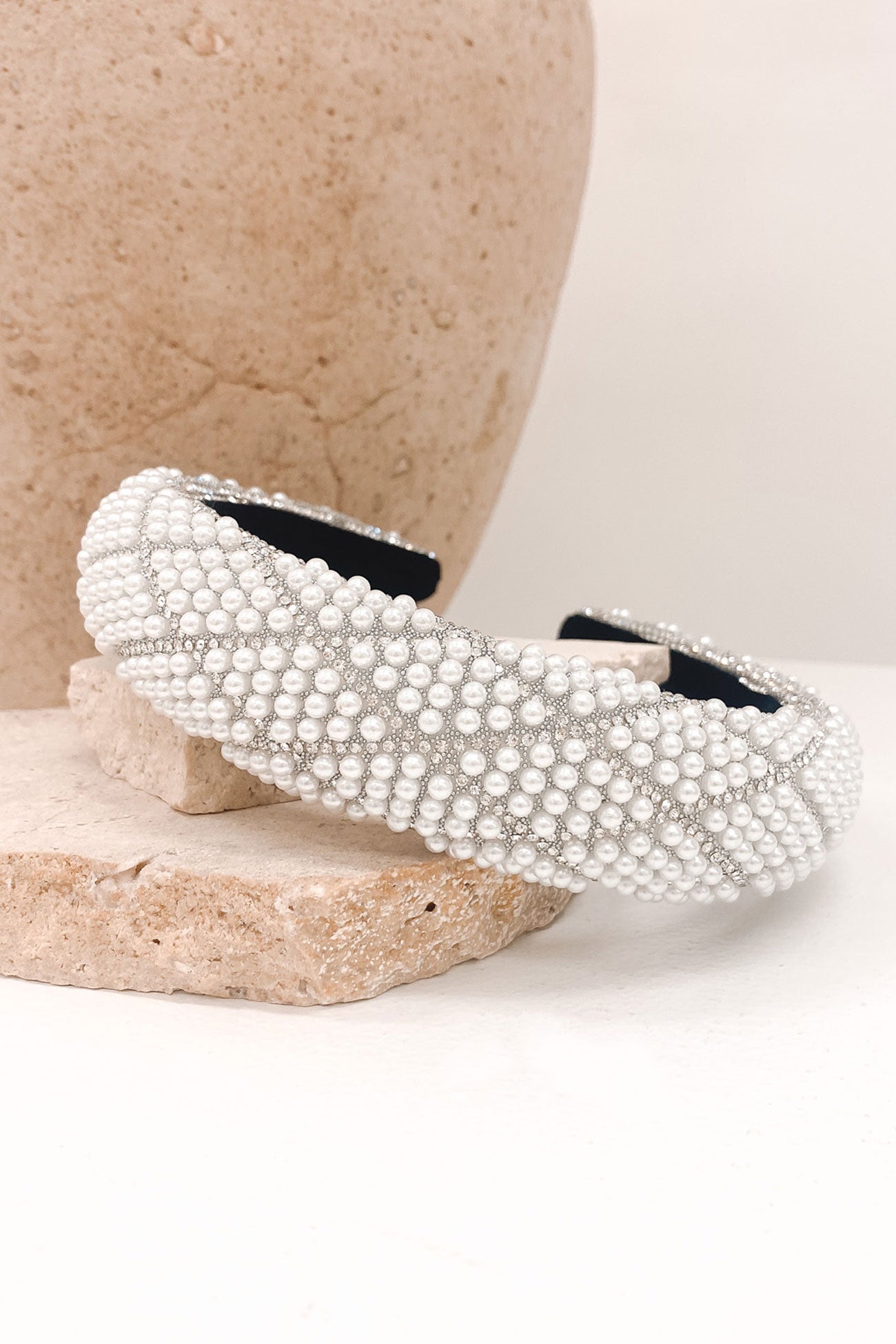 James Beaded Pearl Headband White