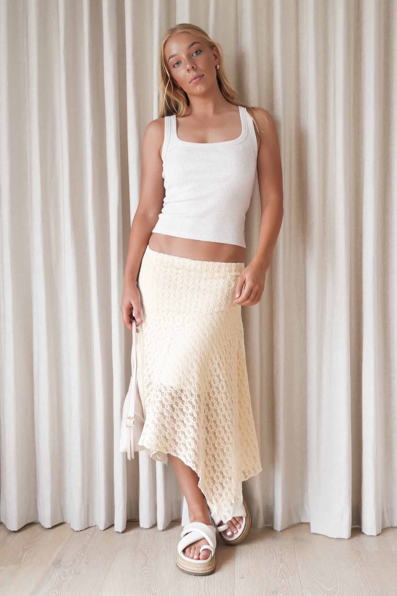 Jayde Lace Midi Skirt Cream
