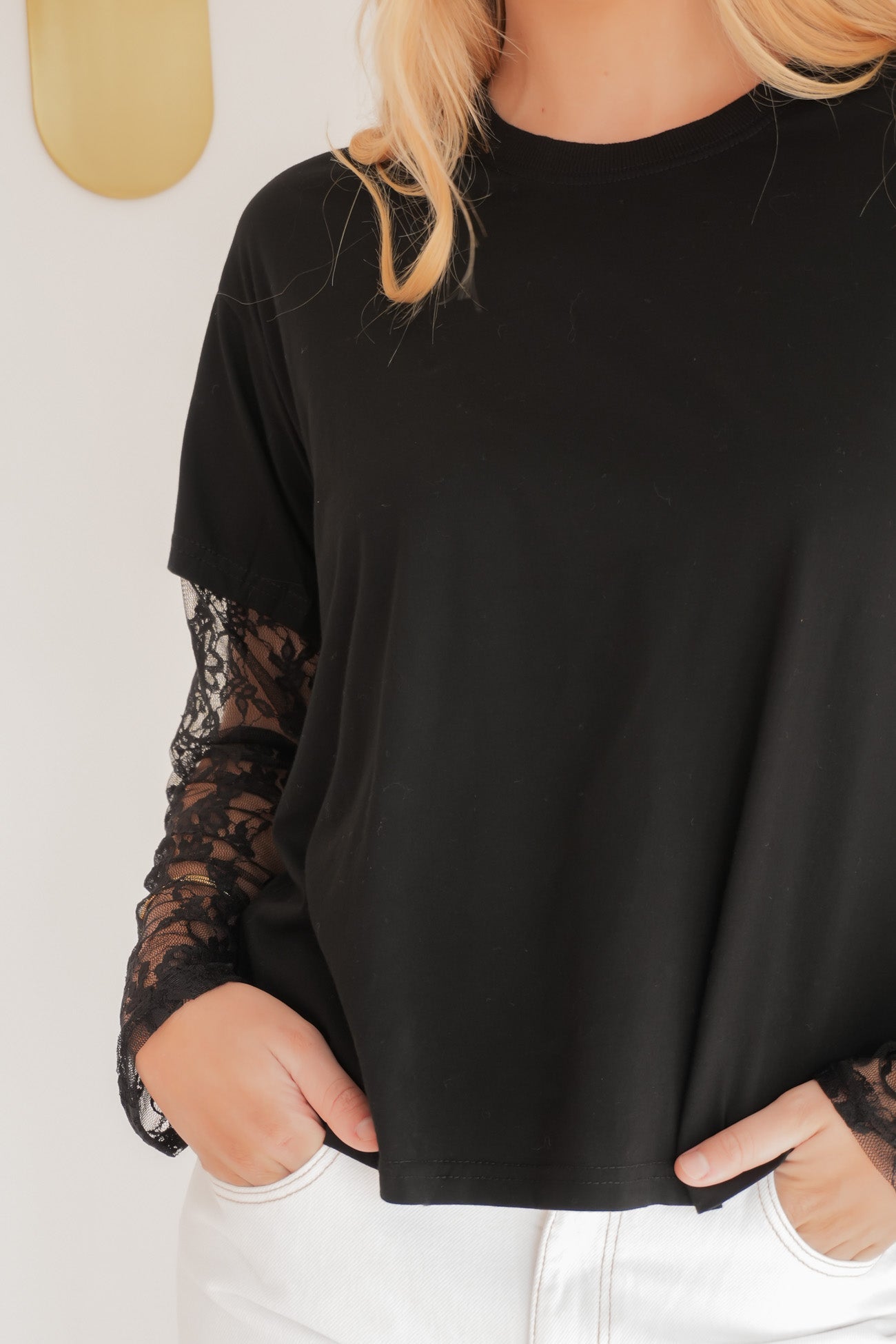 Jazmin Lace Long Sleeve Tee Black